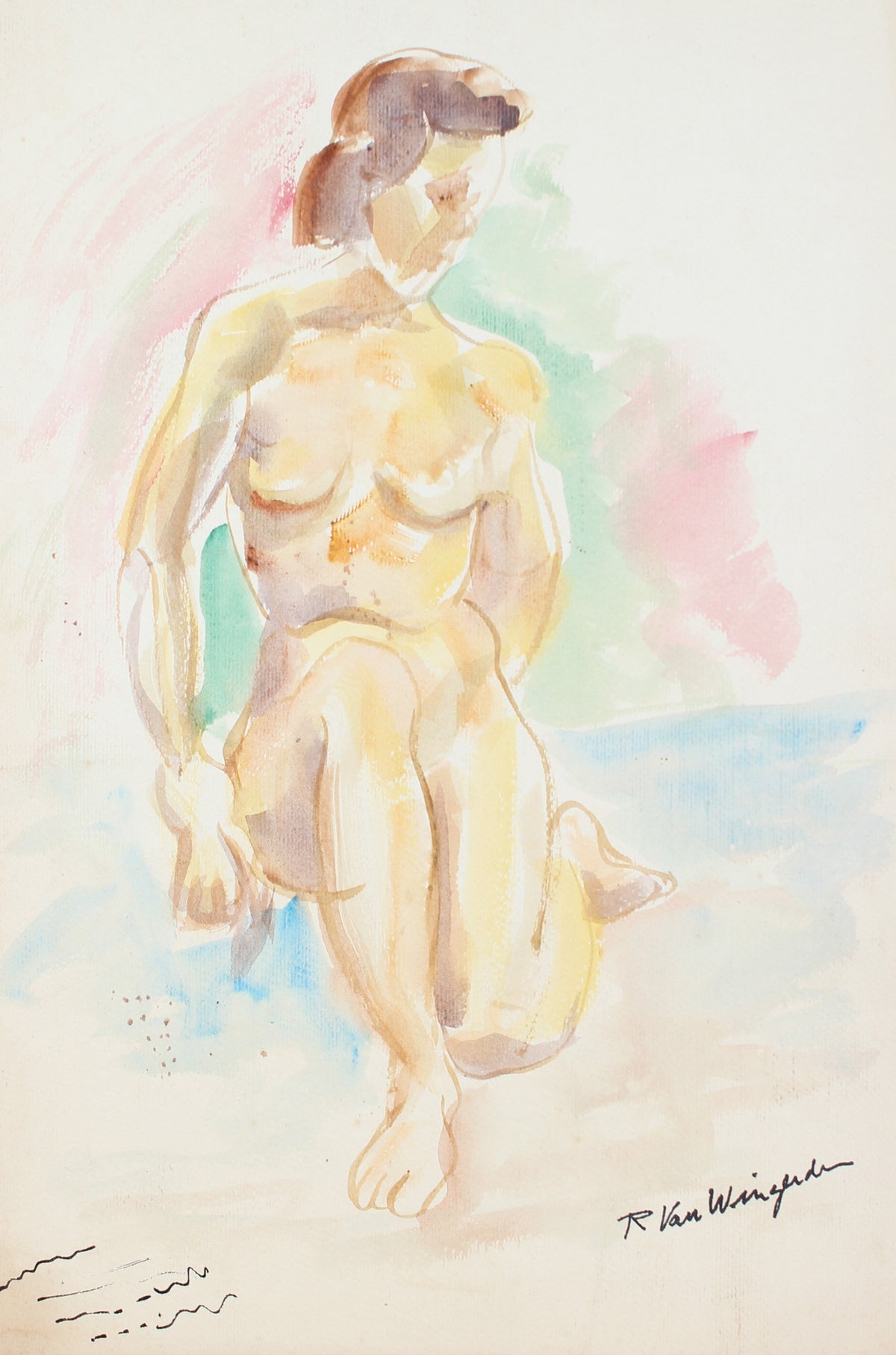 Expressionist Nude Figure&lt;br&gt;1940-60s Watercolor&lt;br&gt;&lt;br&gt;#4546