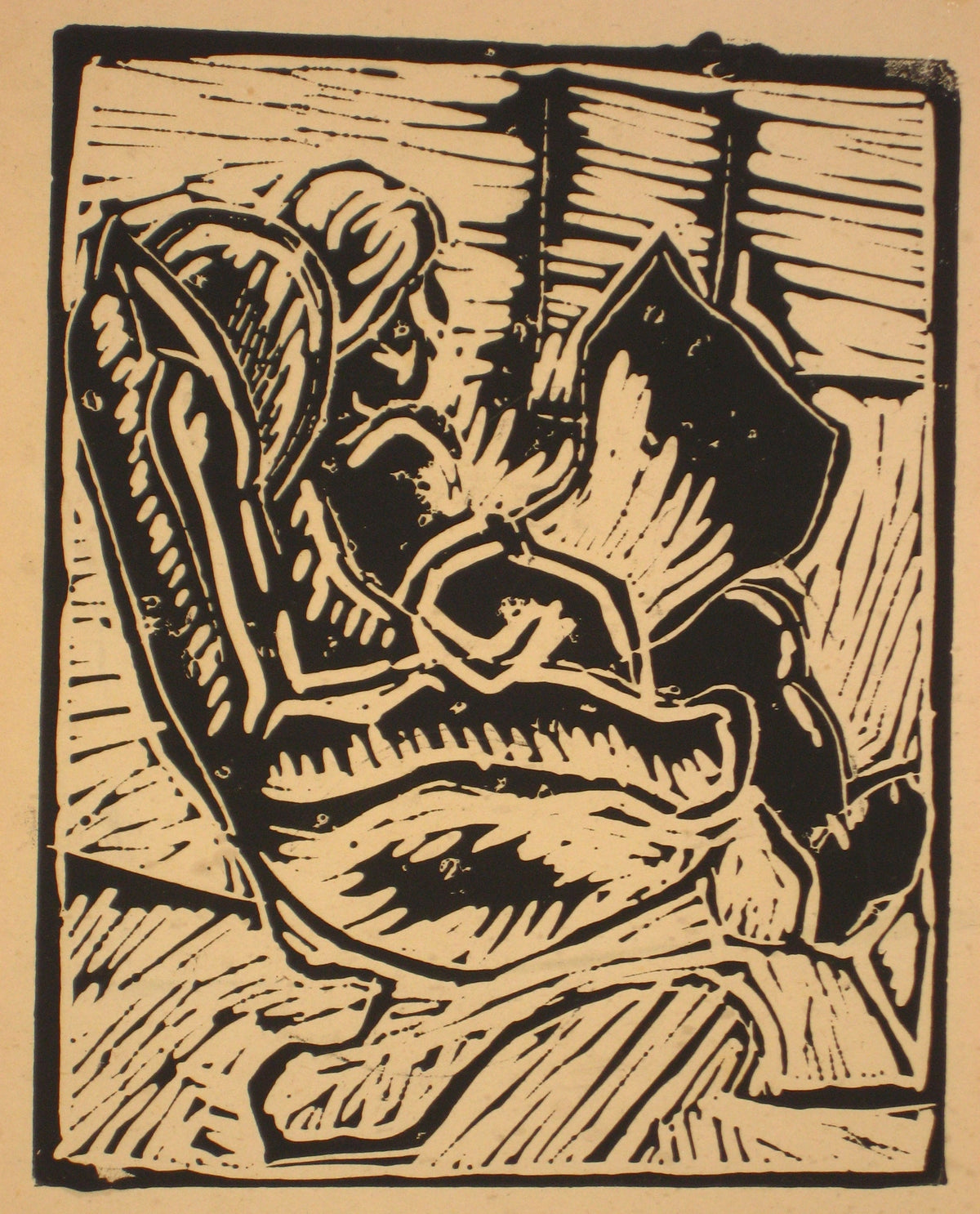Figure on a Train Woodcut <br><br>#4732