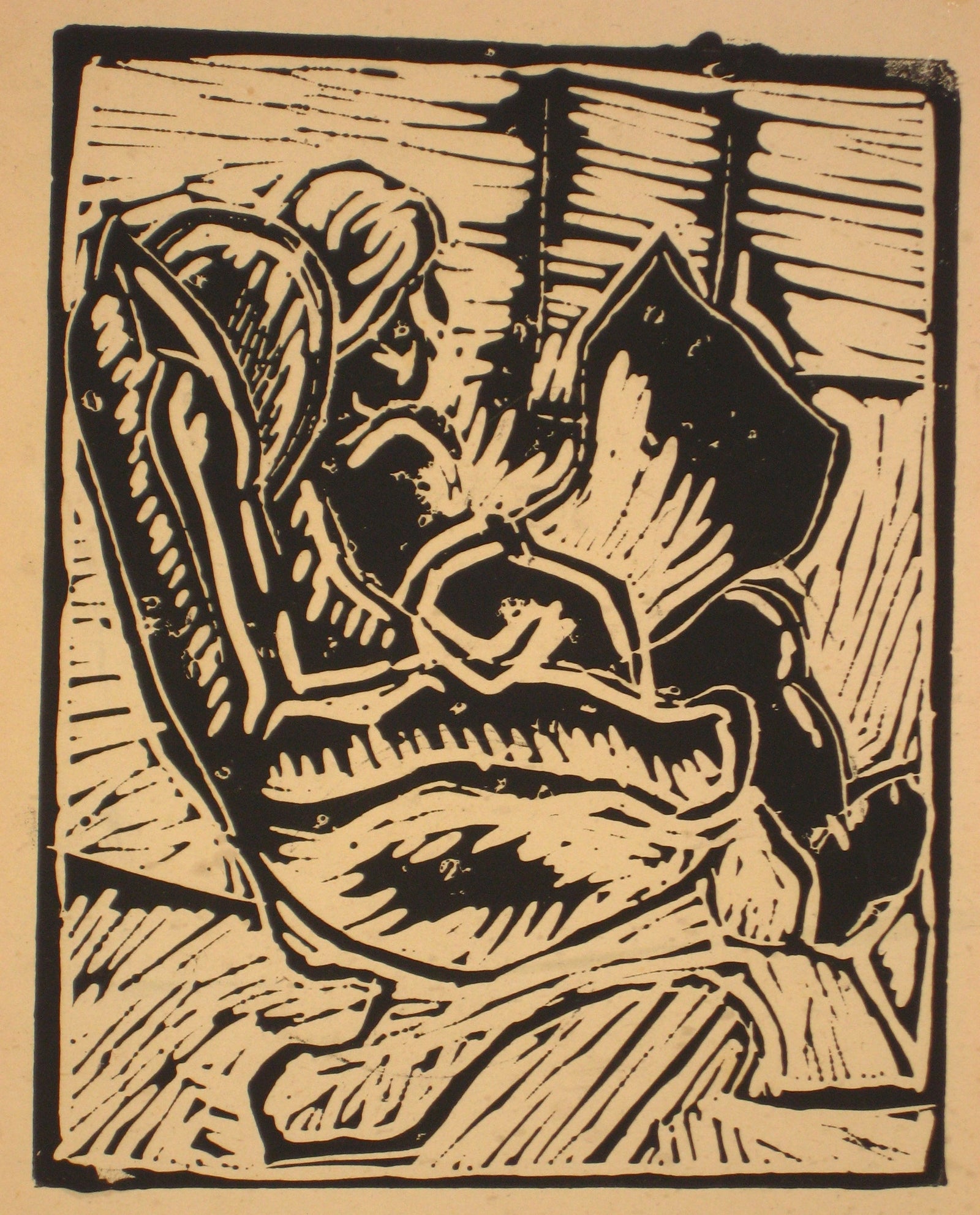 Figure on a Train Woodcut <br><br>#4732