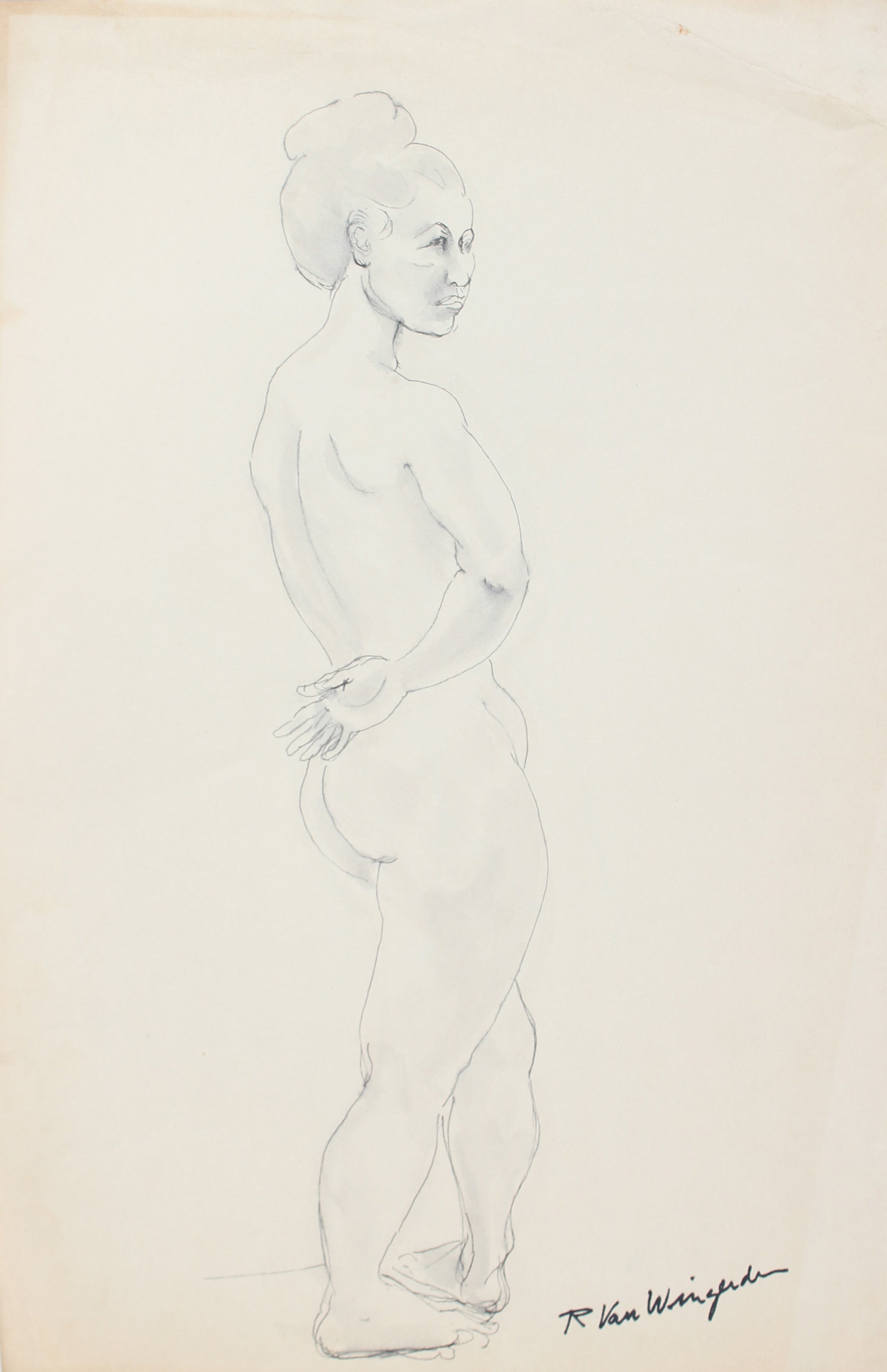 Elegant Standing Nude <br>Mid Century Ink <br><br>#C4776