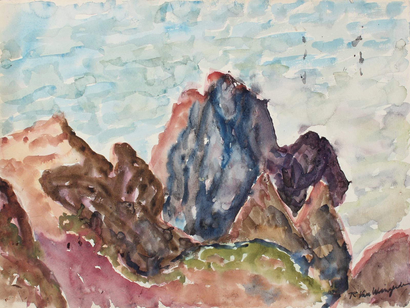 Rocky California Coastline <br>Mid Century Watercolor <br><br>#5134