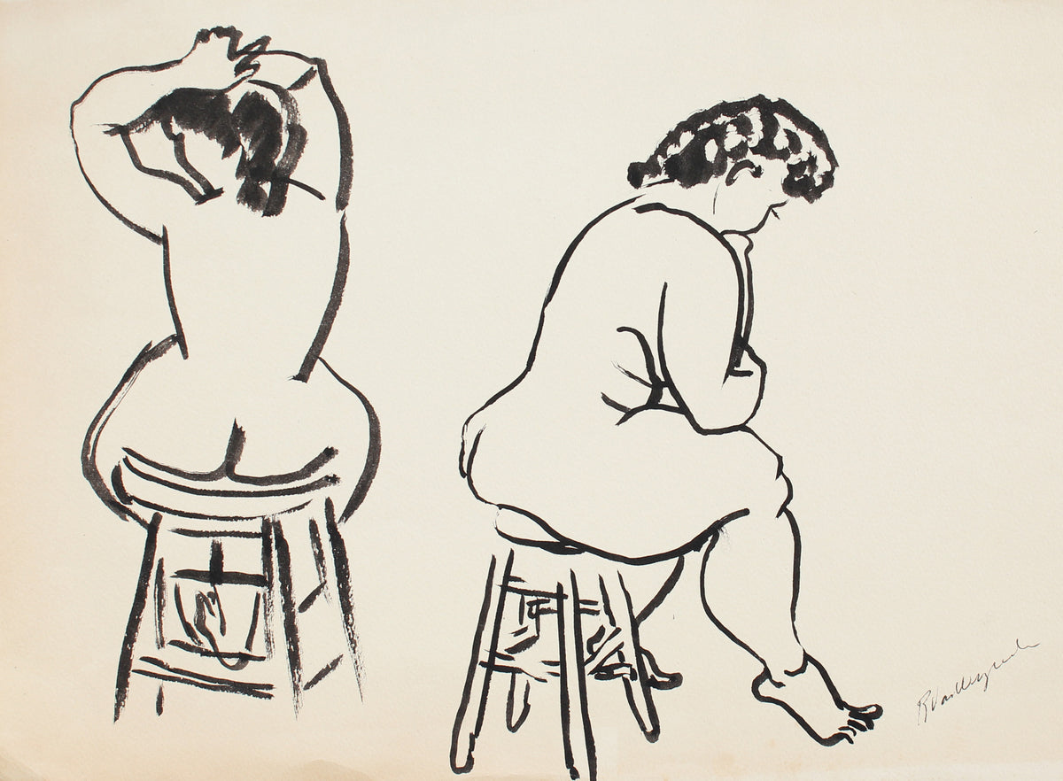 Expressionist Seated Female Nude&lt;br&gt;Mid 20th Century Ink&lt;br&gt;&lt;br&gt;#5422