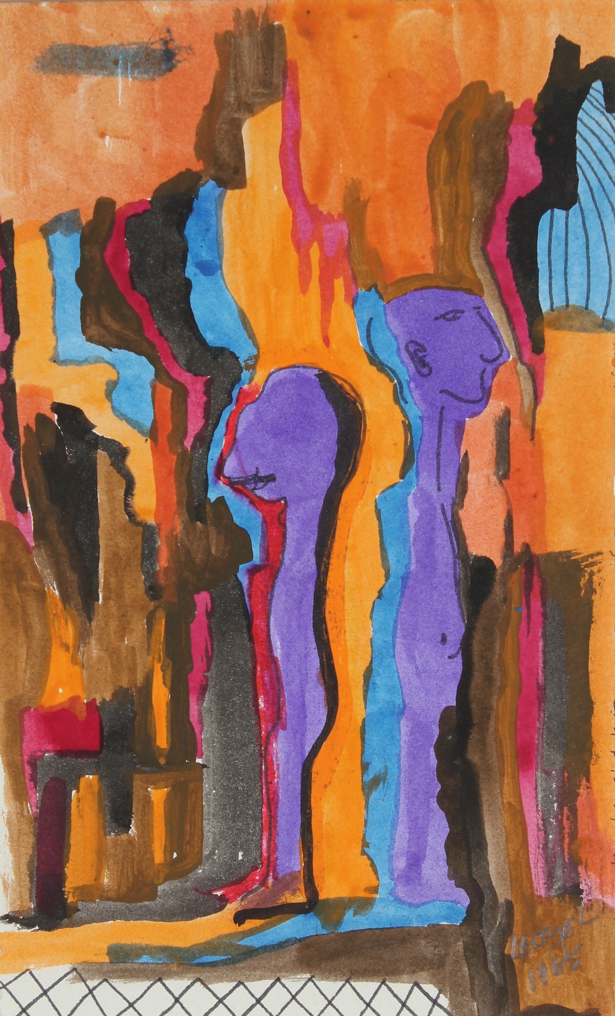 Colorful Abstracted Figures &lt;br&gt;1965 Gouache &lt;br&gt;&lt;br&gt;#58319