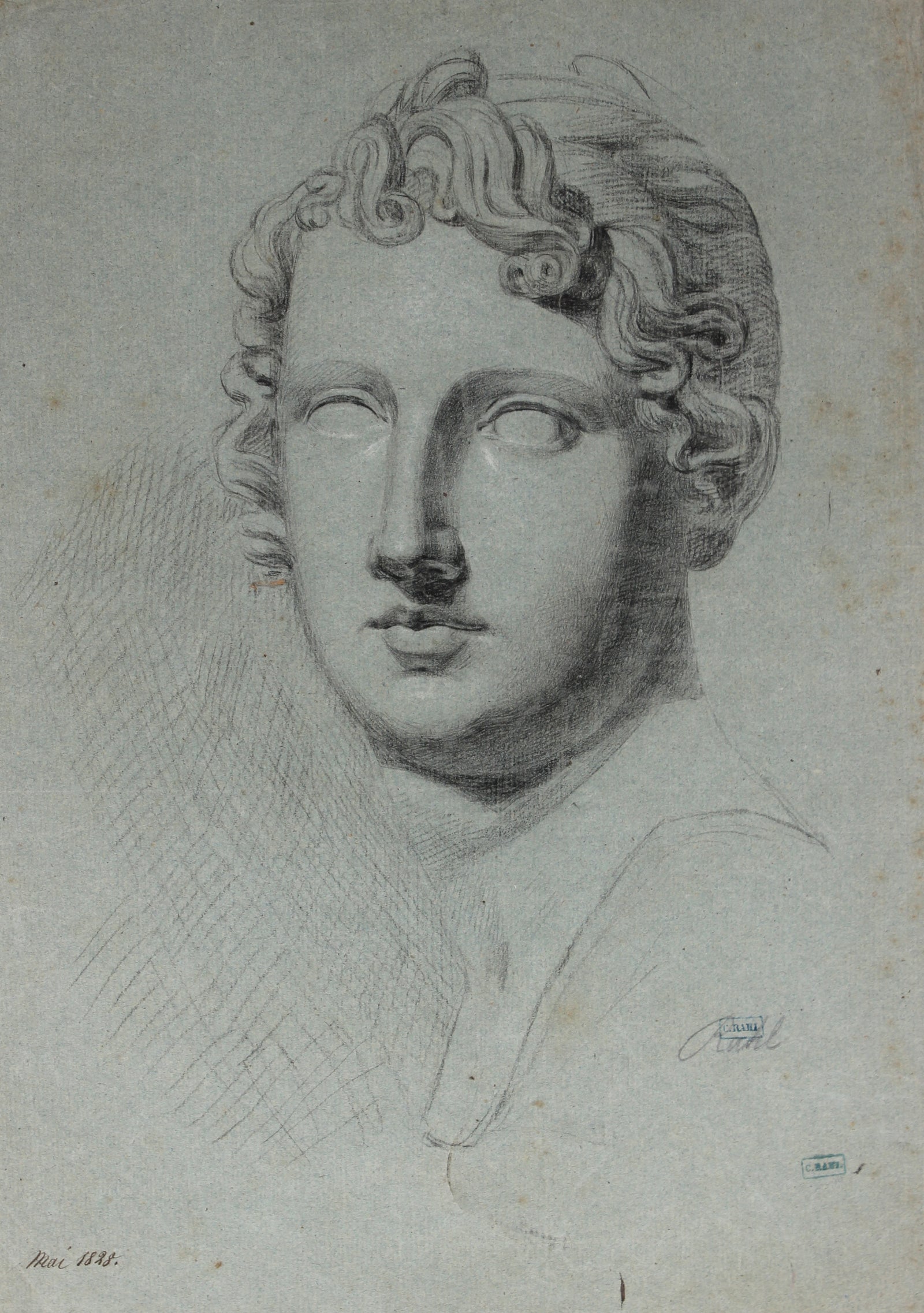 Sculptural Portrait Study <br>1828 Charcoal <br><br>#60078