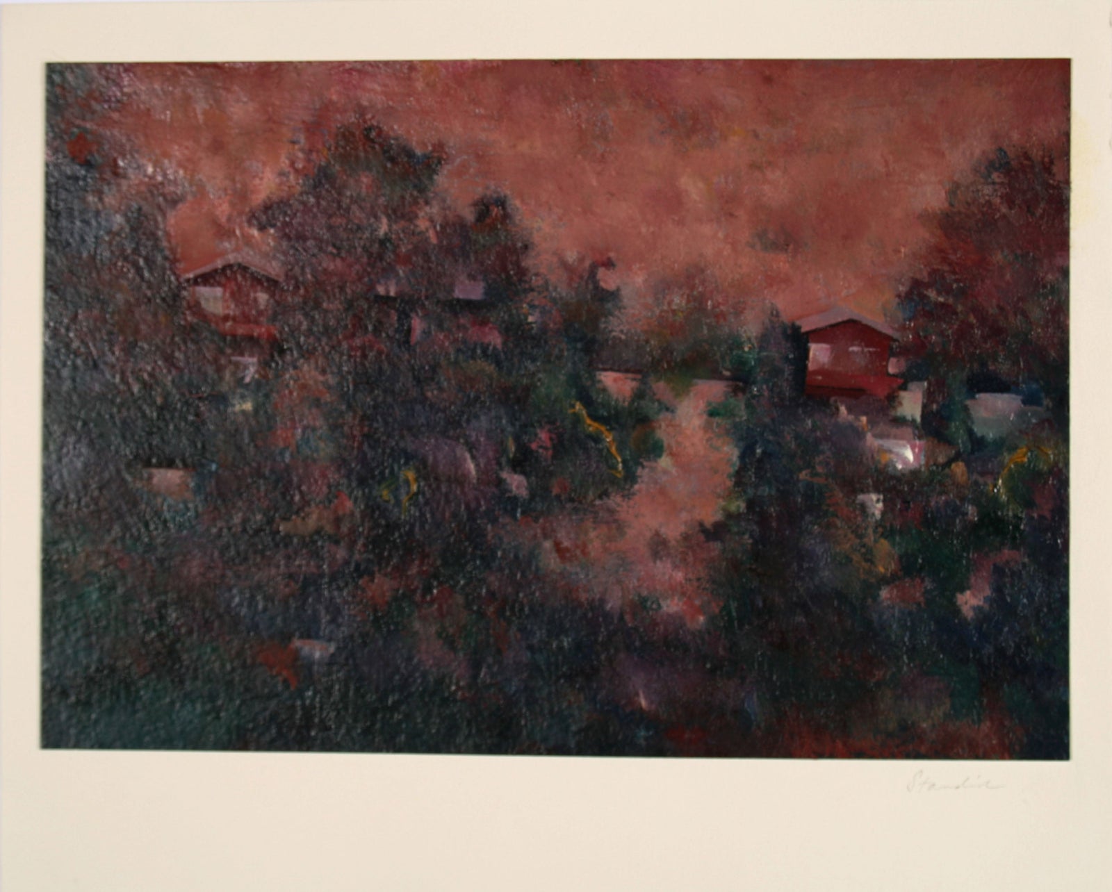 Jewel-Toned Abstracted LA Landscape <br>1983 Oil on Paper <br><br>#71449