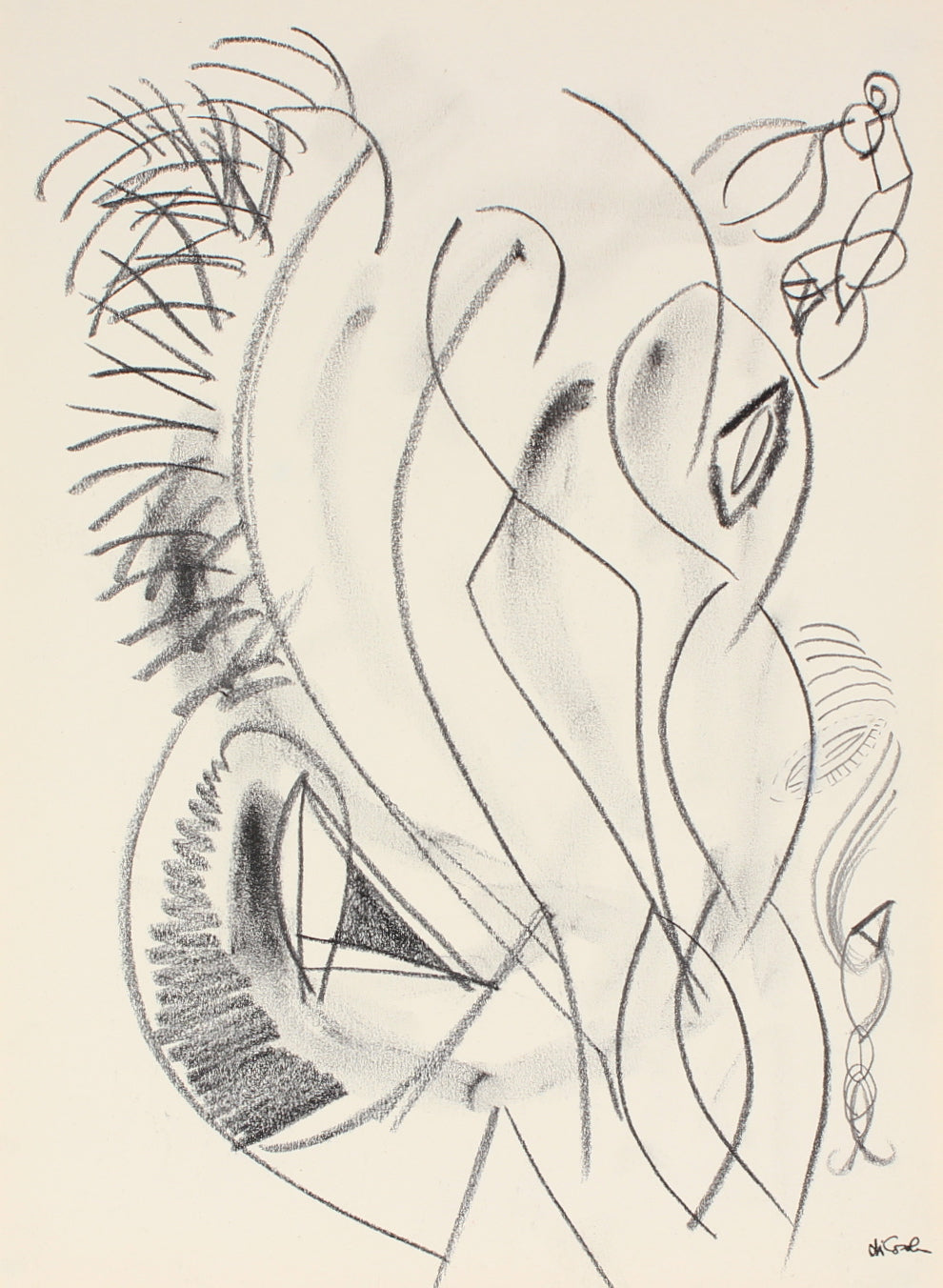 Expressive Surreal Abstract &lt;br&gt;Late 20th Century Graphite&lt;br&gt;&lt;br&gt;#83362