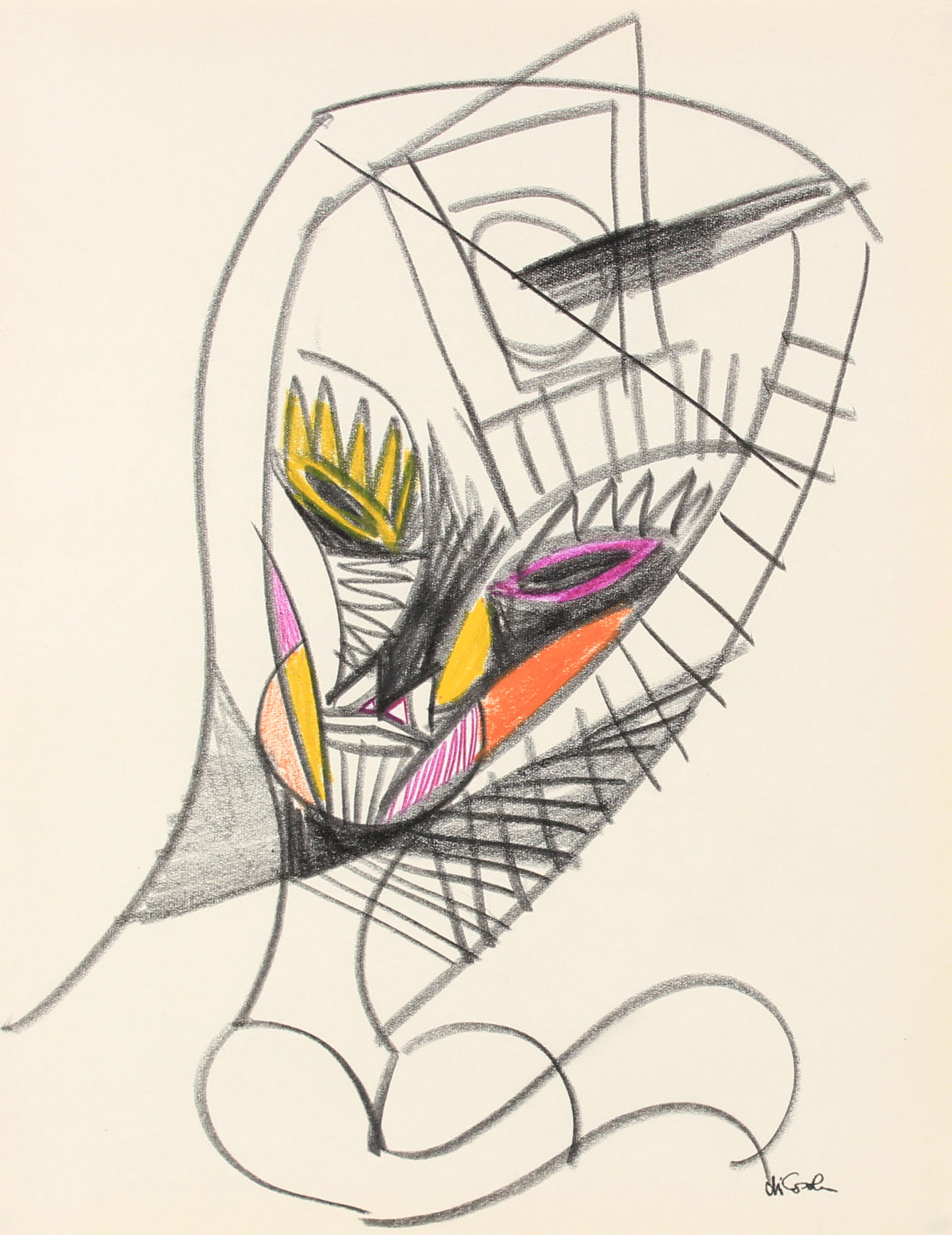 Surrealist Face &lt;br&gt;20th Century Graphite and Colored Pencil &lt;br&gt;&lt;br&gt;#83799