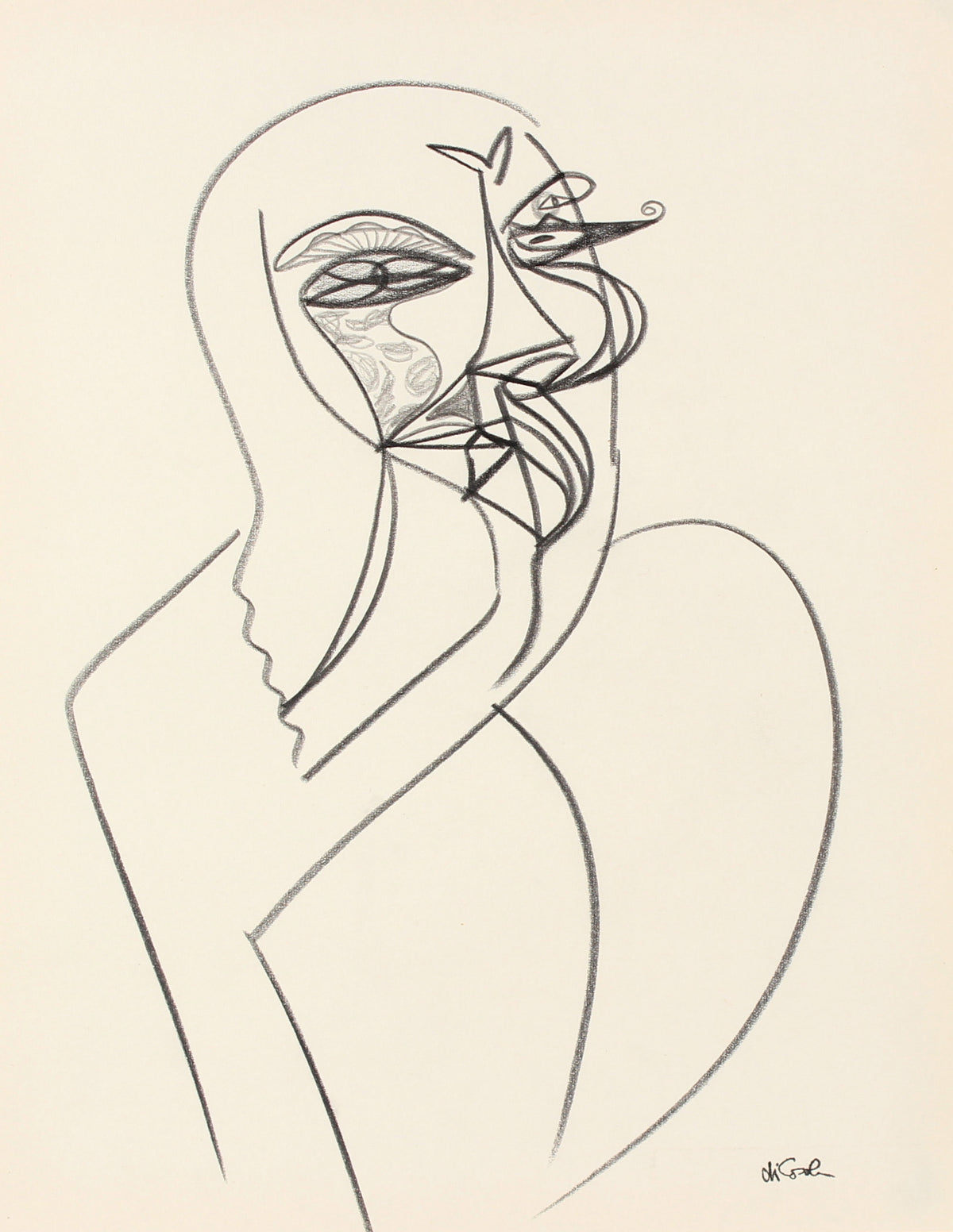 Surrealist Face Abstract&lt;br&gt;Late 20th Century Graphite&lt;br&gt;&lt;br&gt;#83803