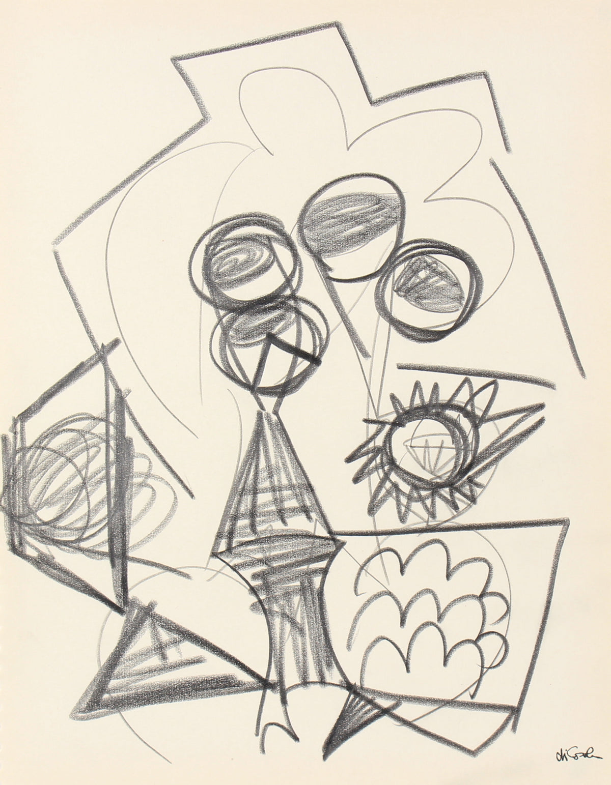 Monochromatic Surrealist Abstract &lt;br&gt;20th Century Graphite &lt;br&gt;&lt;br&gt;#83808