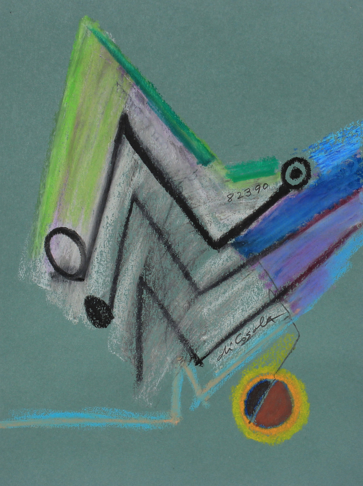 Musical Colorful Abstract &lt;br&gt;Late 20th Century Oil Pastel &amp; Graphite &lt;br&gt;&lt;br&gt;#83858