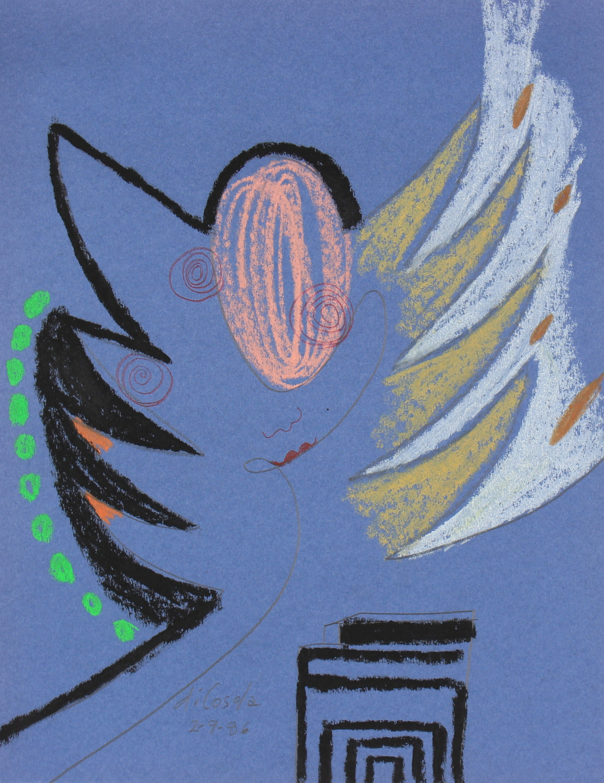 Periwinkle Surrealist Abstract&lt;br&gt;1986 Pastel and Graphite&lt;br&gt;&lt;br&gt;#83897