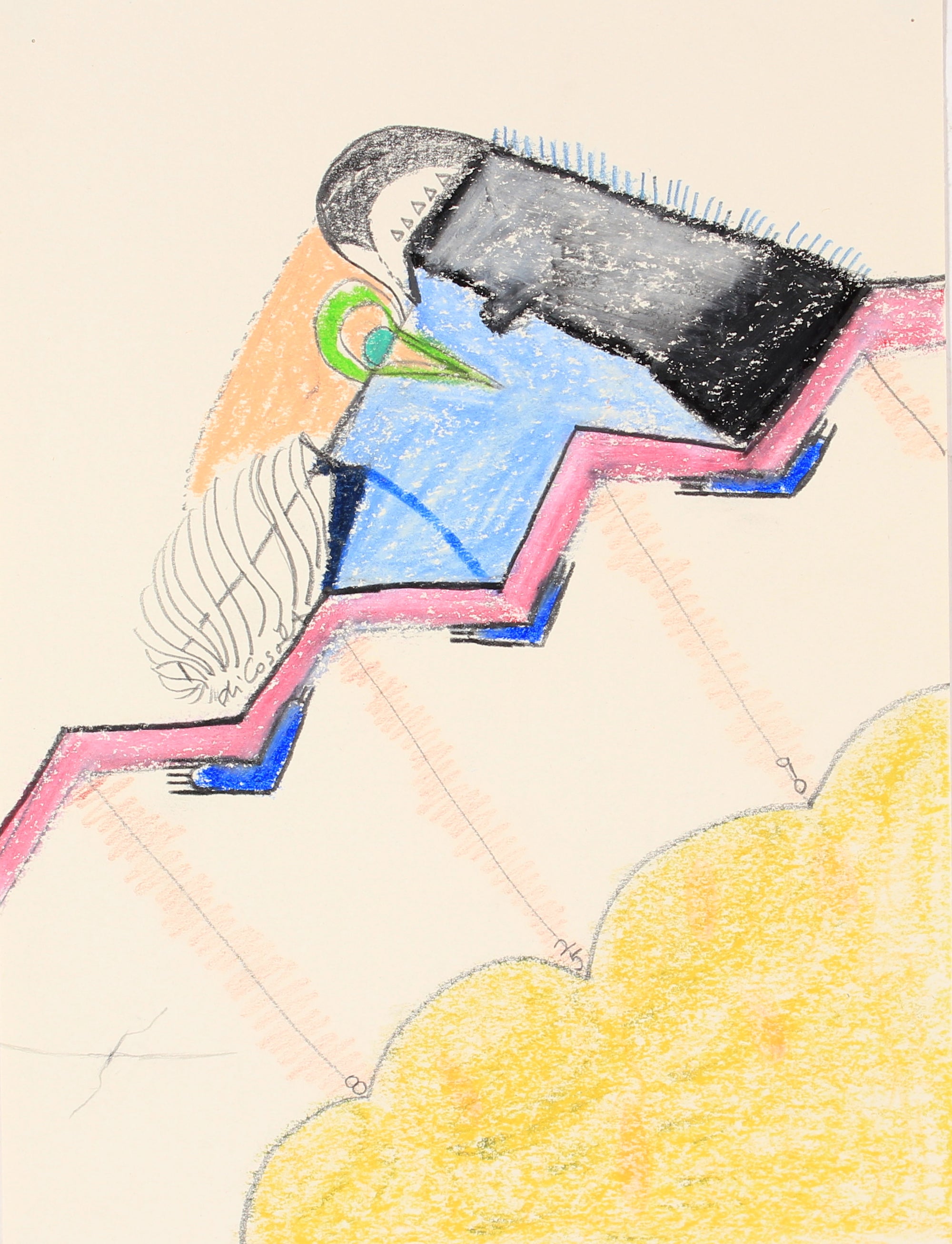 Surrealist Staircase Abstract <br>1990 Oil Pastel and Graphite <br><br>#83921