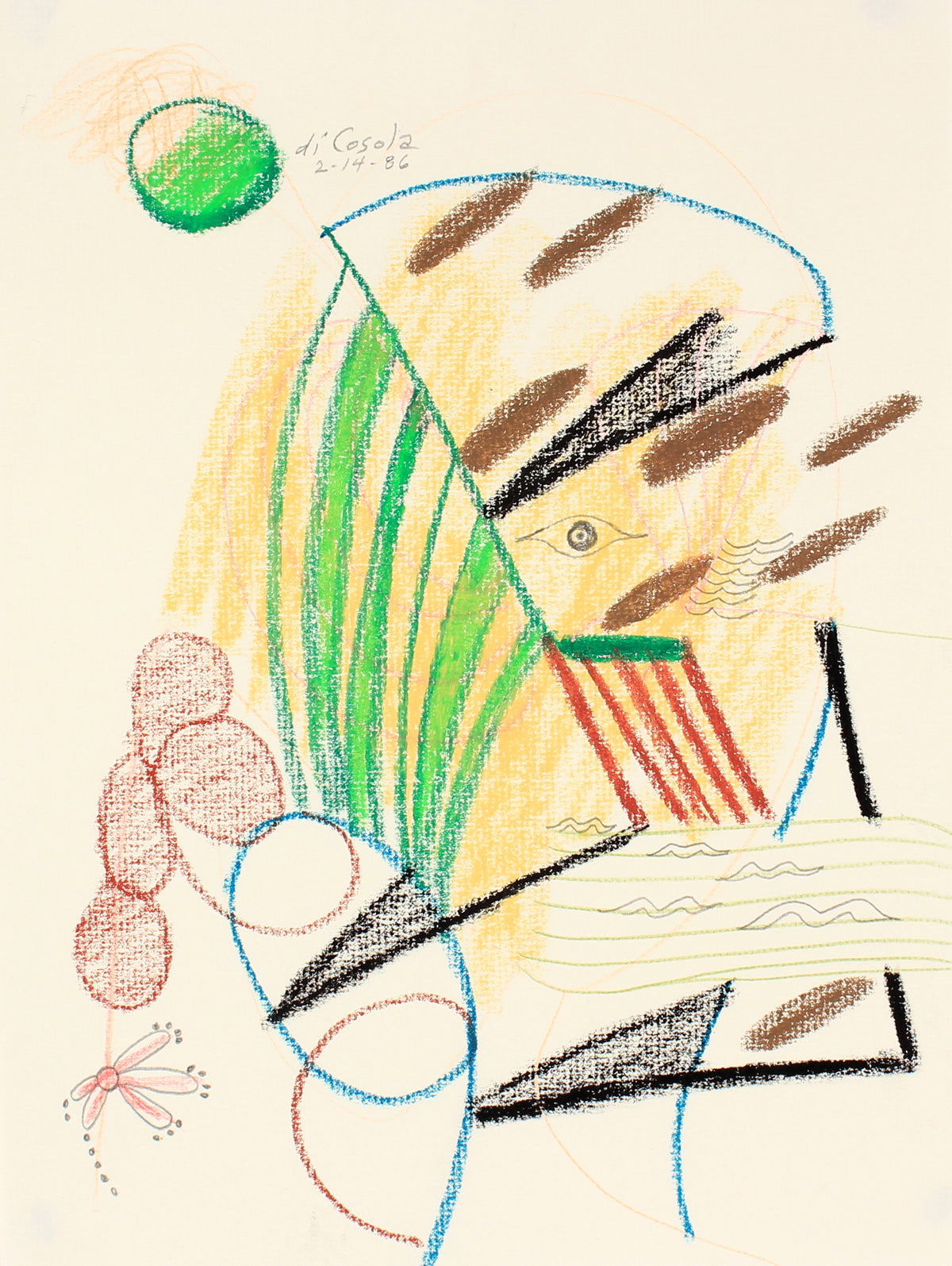 Geometirc Surrealist Abstract &lt;br&gt;1986 Oil Pastel and Graphite &lt;br&gt;&lt;br&gt;#83923