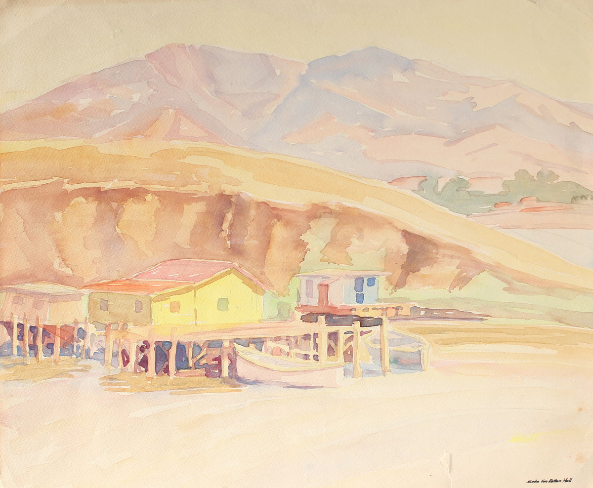 California at Dusk Landscape&lt;br&gt;Mid Century Watercolor&lt;br&gt;&lt;br&gt;#88047