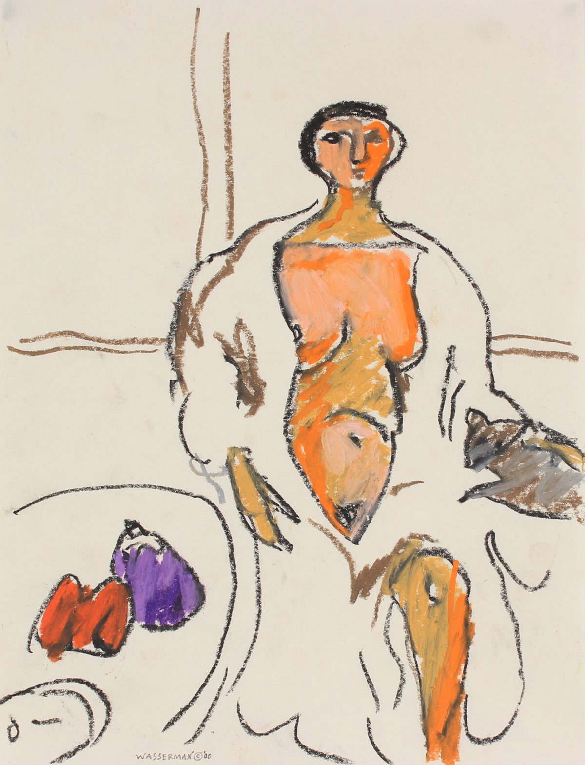 Nude Seated Female Figure Drawing &lt;br&gt;Late 20th Century Pastel and Charcoal&lt;br&gt;&lt;br&gt;#89516