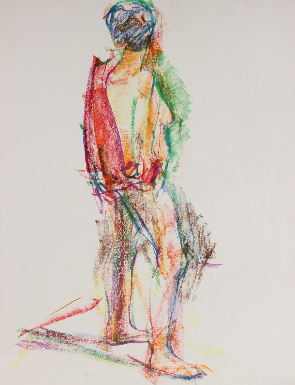 Colorful Expressionist Figure &lt;br&gt;1980 Wax Crayon &lt;br&gt;&lt;br&gt;#91432