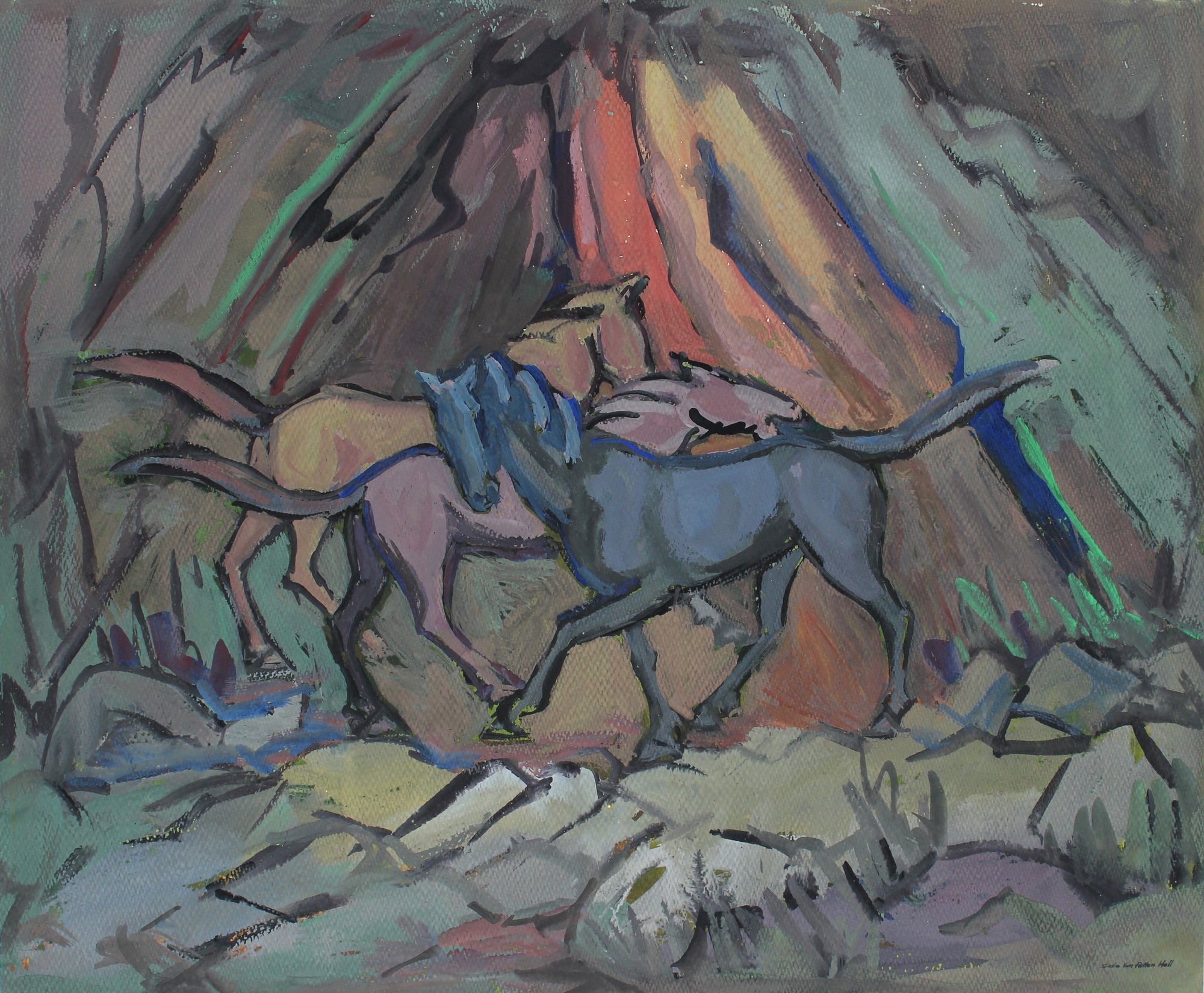 Majestic Horses <br>1960s Gouache<br><br>#92592