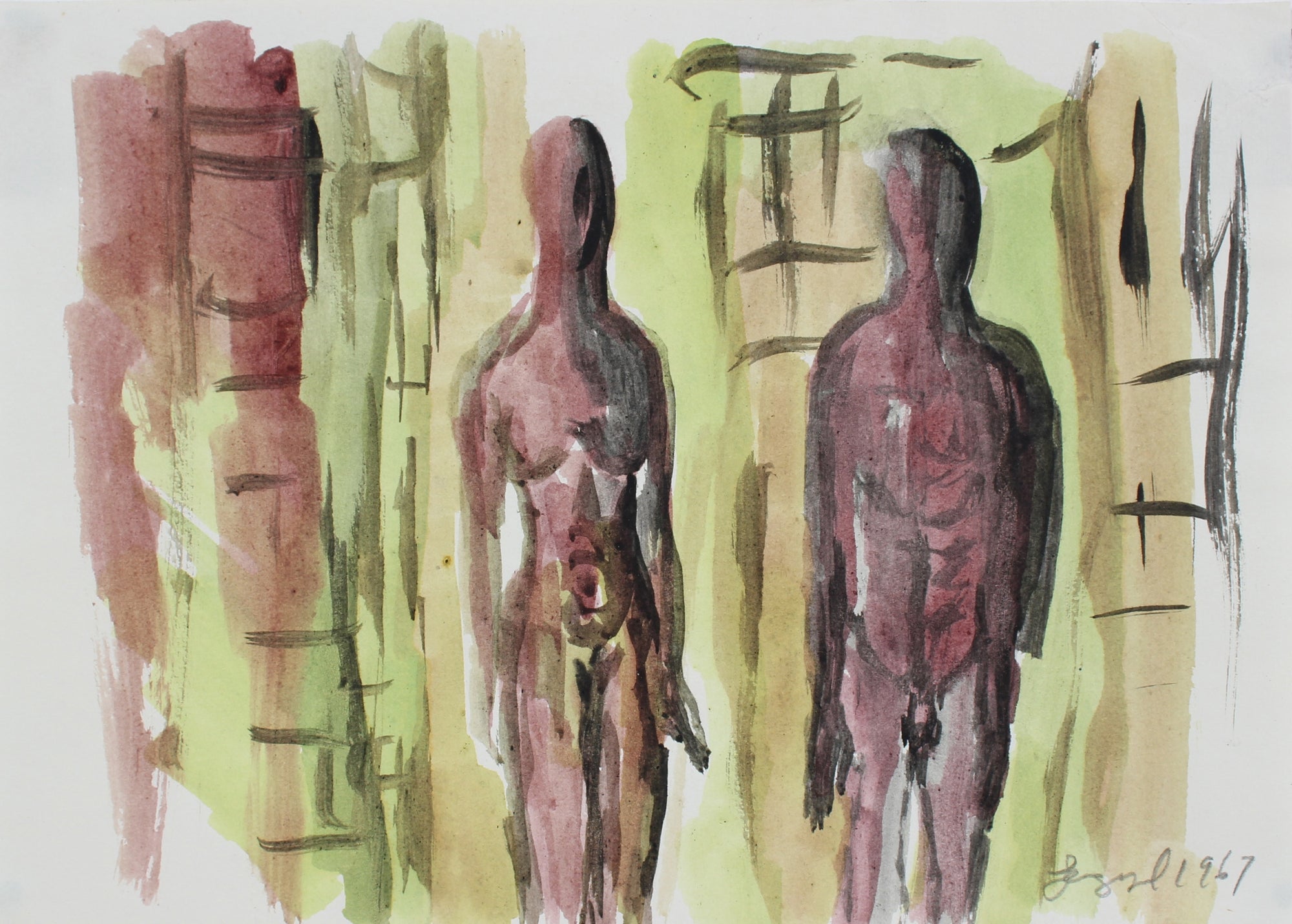 Abstracted Nude Figures <br>1967 Watercolor <br><br>#92651