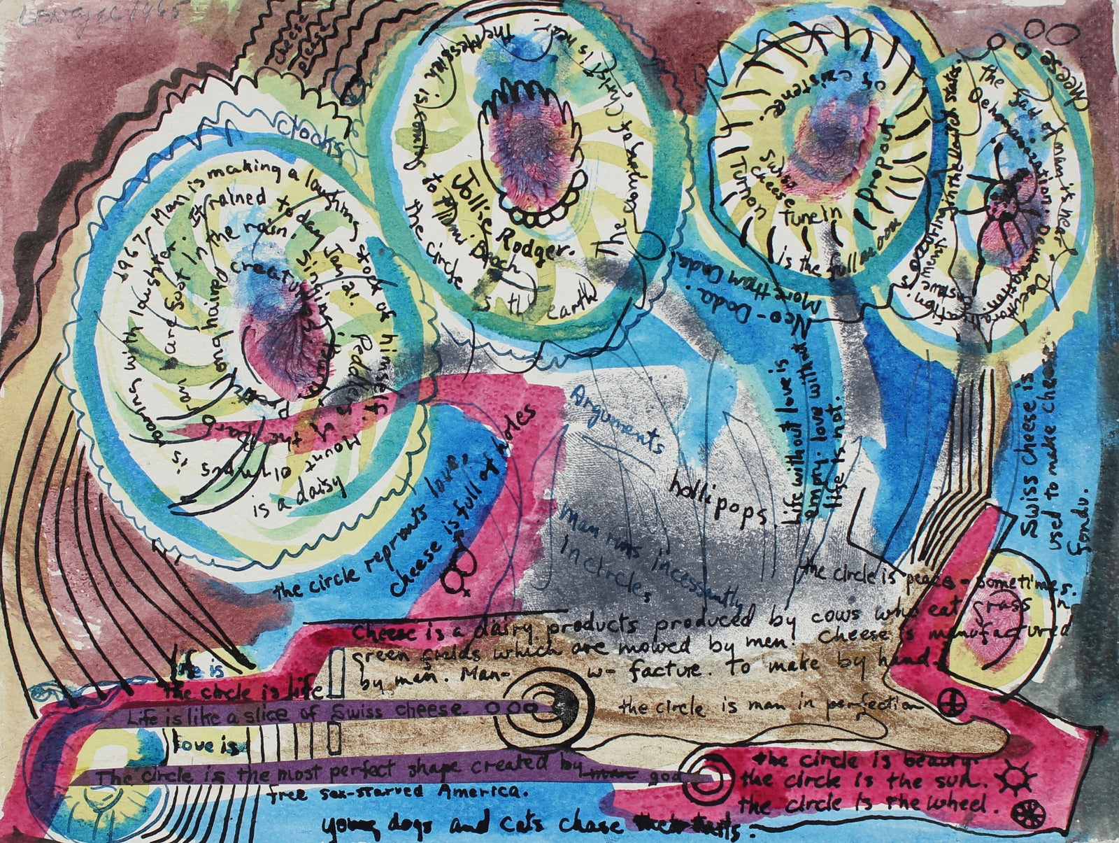 Expressionist Mixed Media Abstract <br>1967 Ink, Watercolor and Collage <br><br>#92654