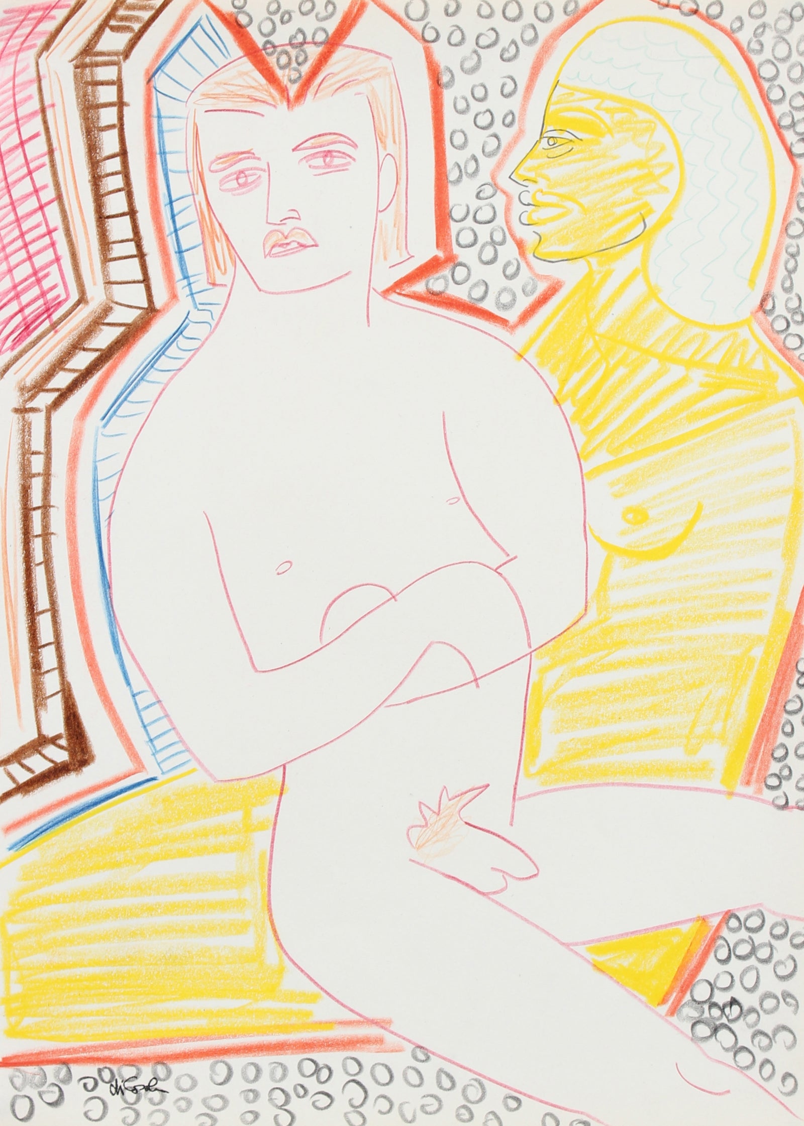 Surreal Figure Pair <br>20th Century Colored Pencil <br><br>#94067