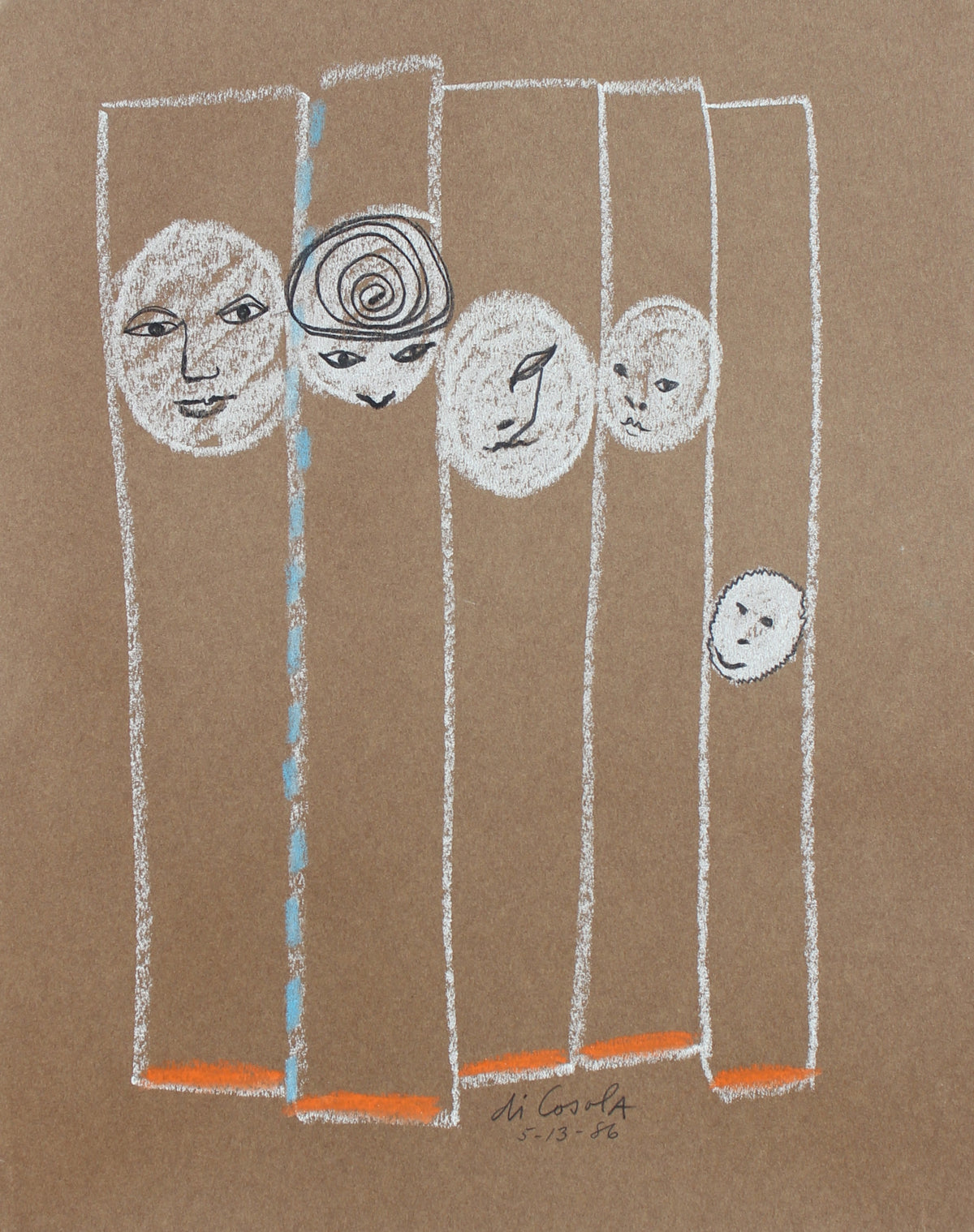 Surrealist Descending Faces <br>1986 Pastel <br><br>#94089