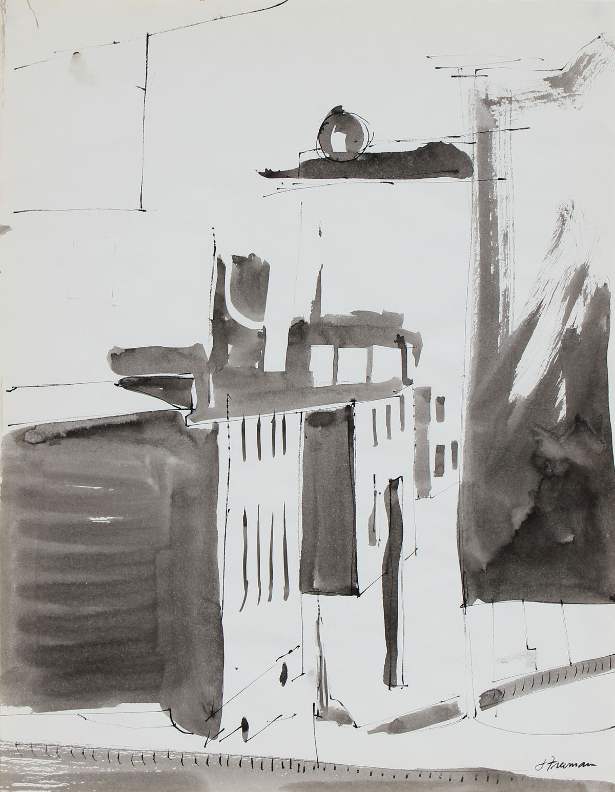 Modernist Industrial Abstraction &lt;br&gt;1976 Ink Wash &lt;br&gt;&lt;br&gt;#94983