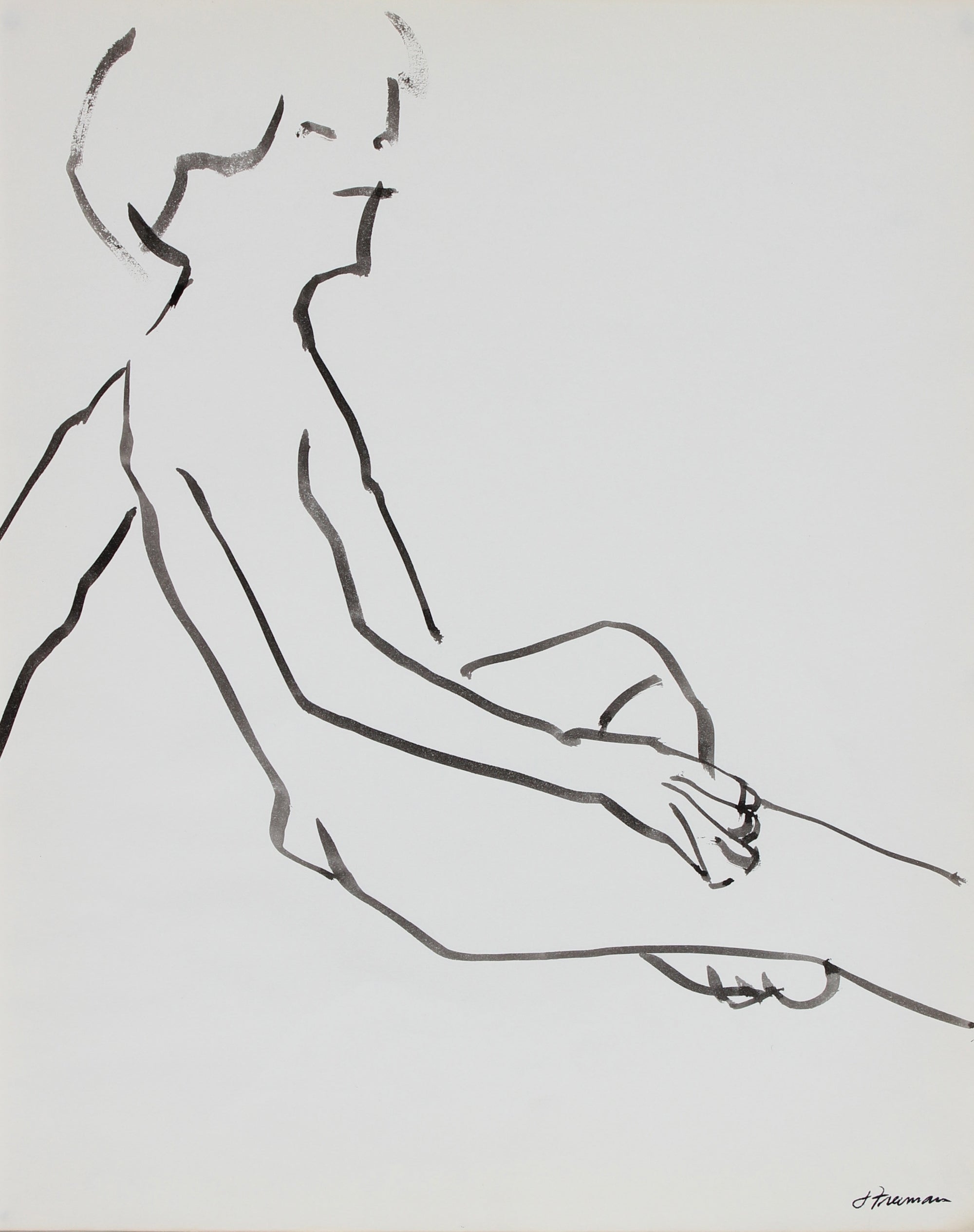 Modernist Figure Drawing <br>1976 Ink Wash<br><br>#94990