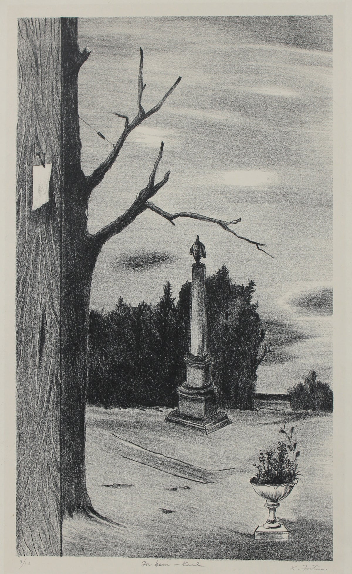 Pensive Landscape <br>Early 1950s Lithograph <br><br>#0168