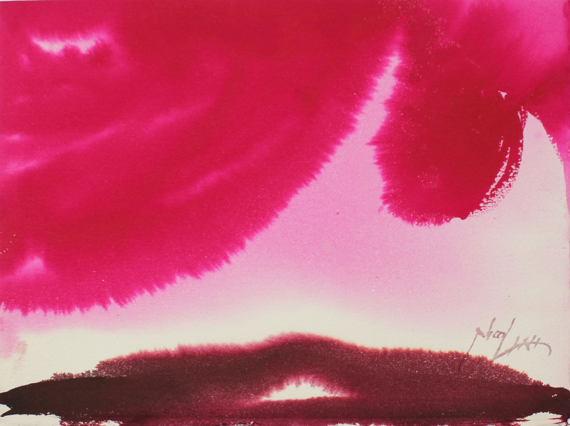 Vivid Pink Abstraction <br>20th Century Watercolor <br><br>#A3861