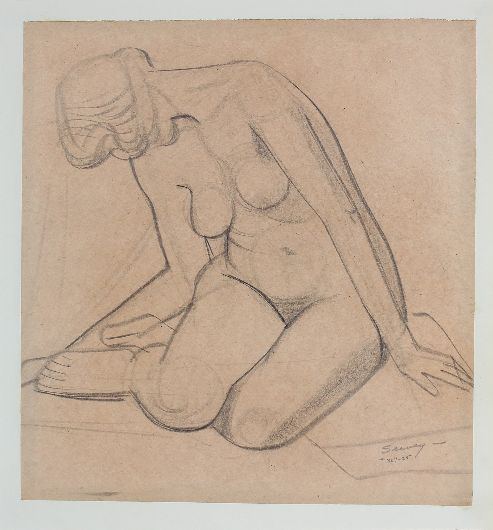 Figurative Study of Seated Female Nude <br>1920-30s Graphite <br><br>#9473