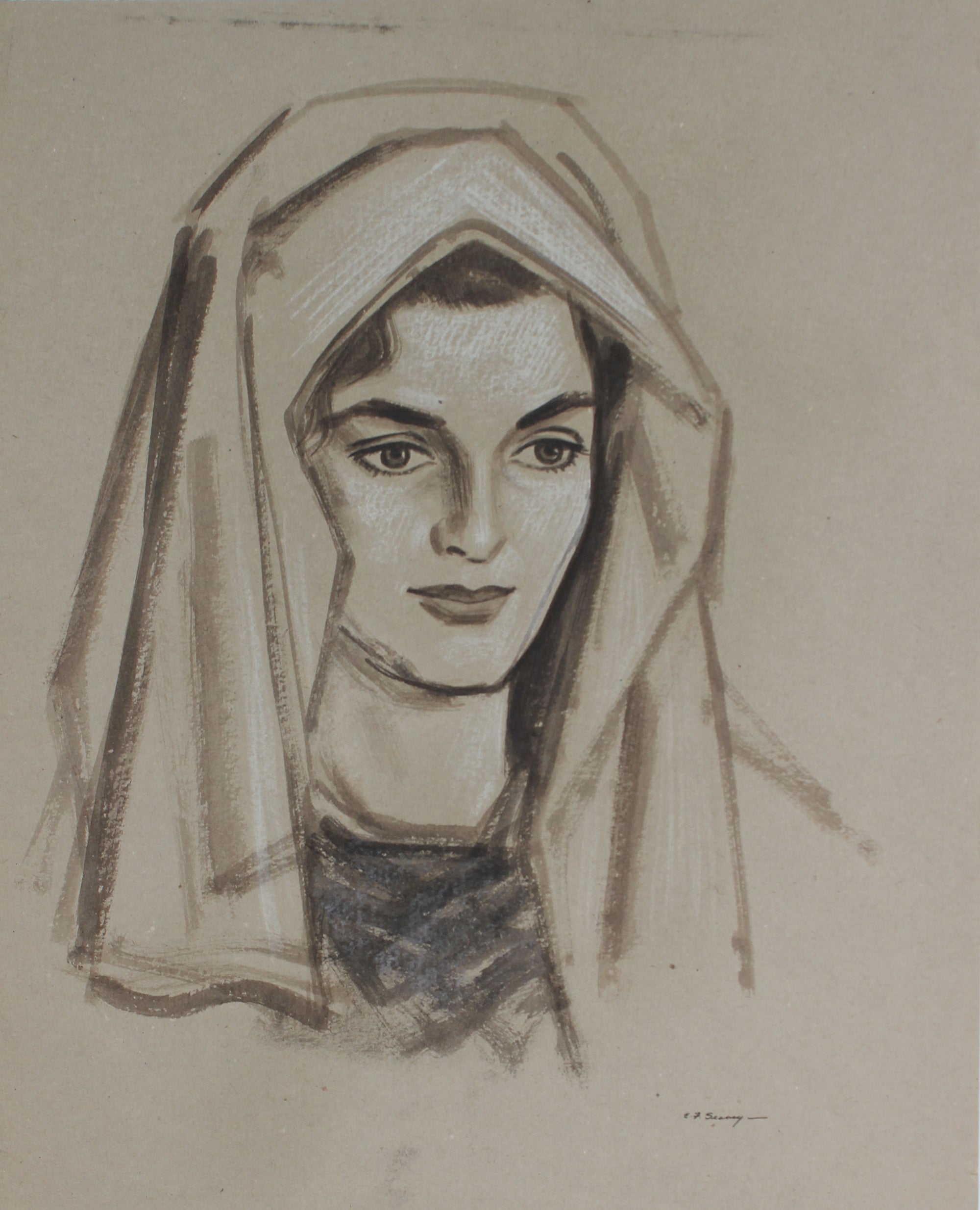 Portrait of a Woman <br>1920s-40s Watercolor <br><br>#9585