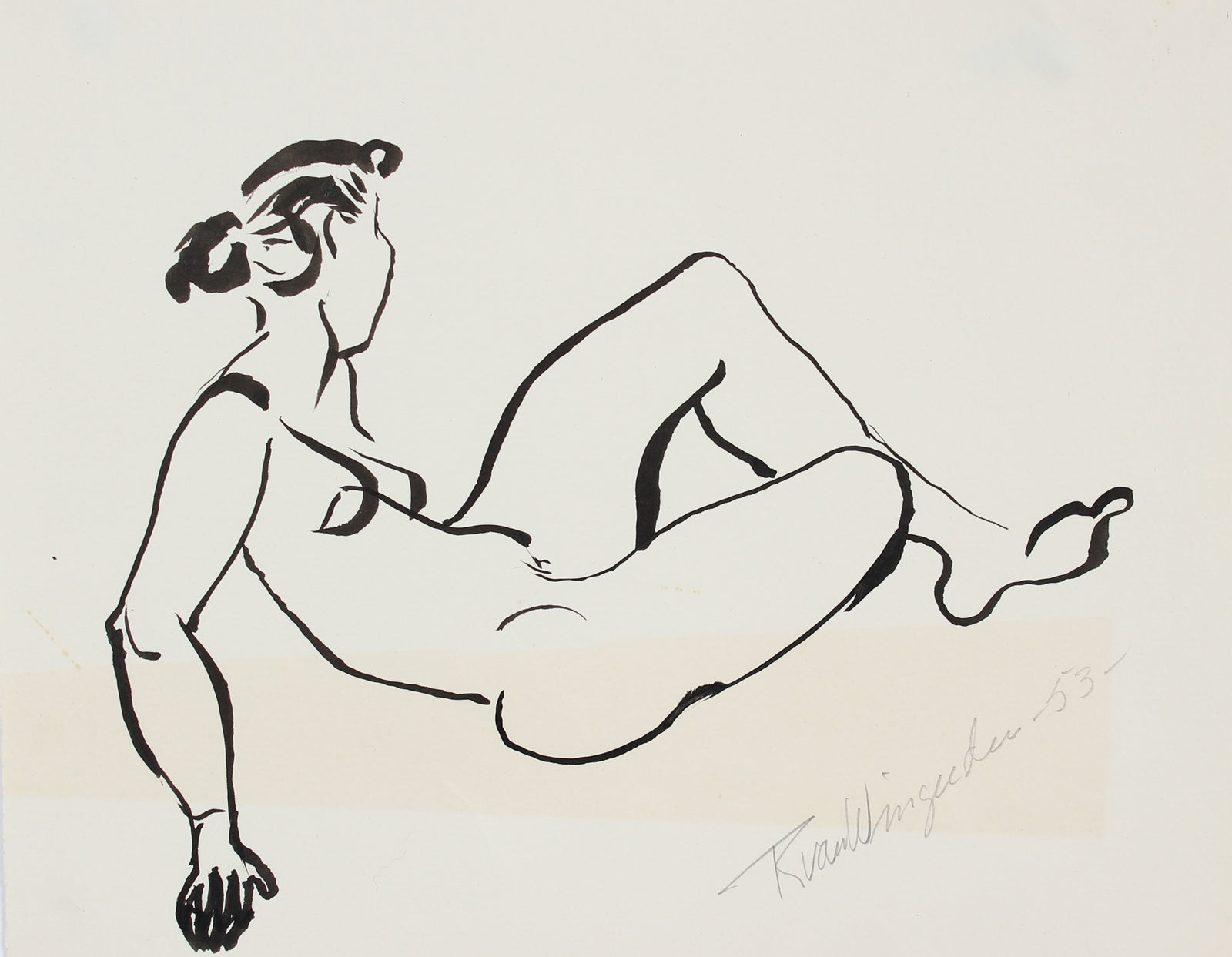 Minimal Reclining Nude <br>1940-60s Ink <br><br>#4531