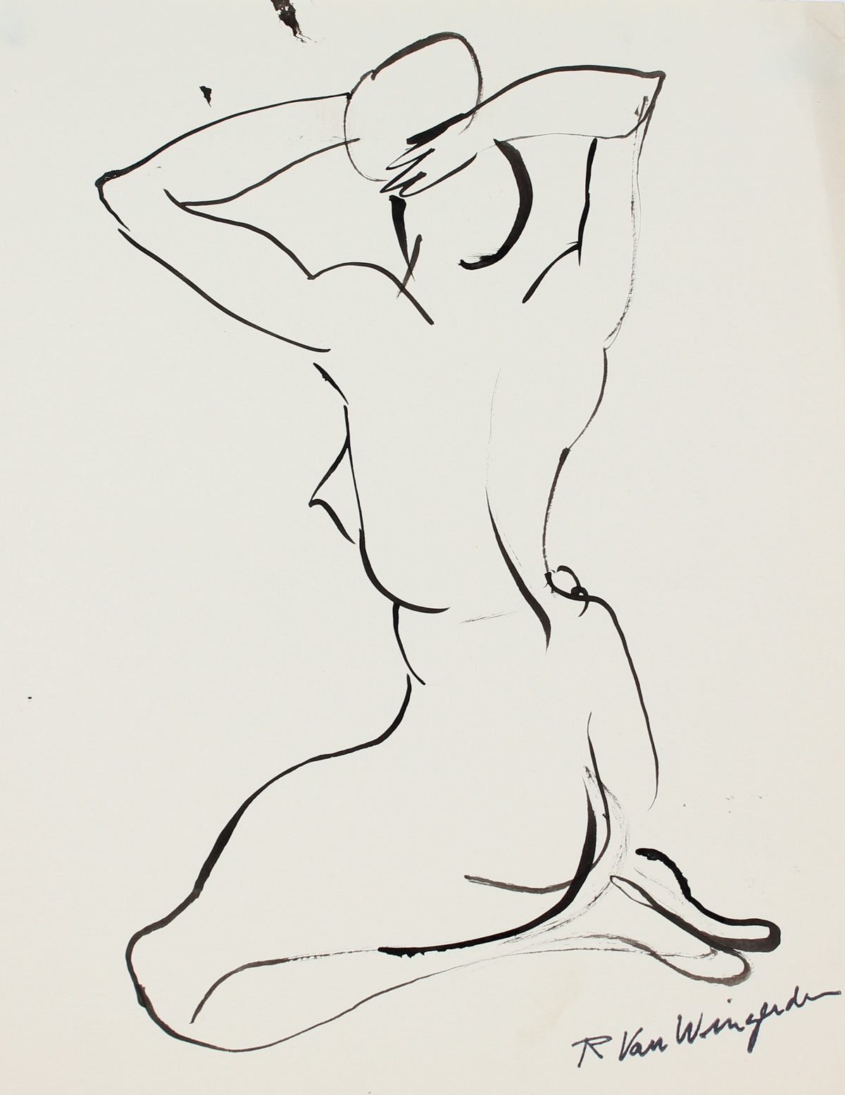 Expressionist Seated Female Nude&lt;br&gt;1940-60s Ink&lt;br&gt;&lt;br&gt;#4450