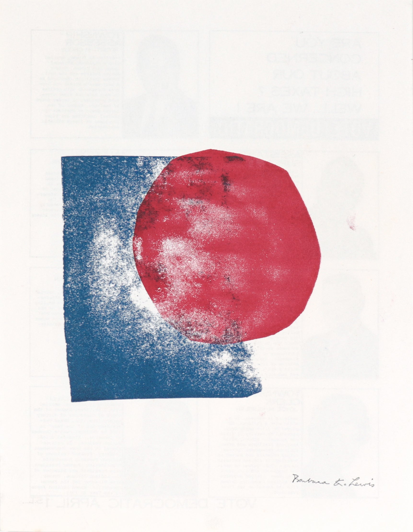 Red & Blue Abstract<br>20th Century Woodblock Print<br><br>#C4445