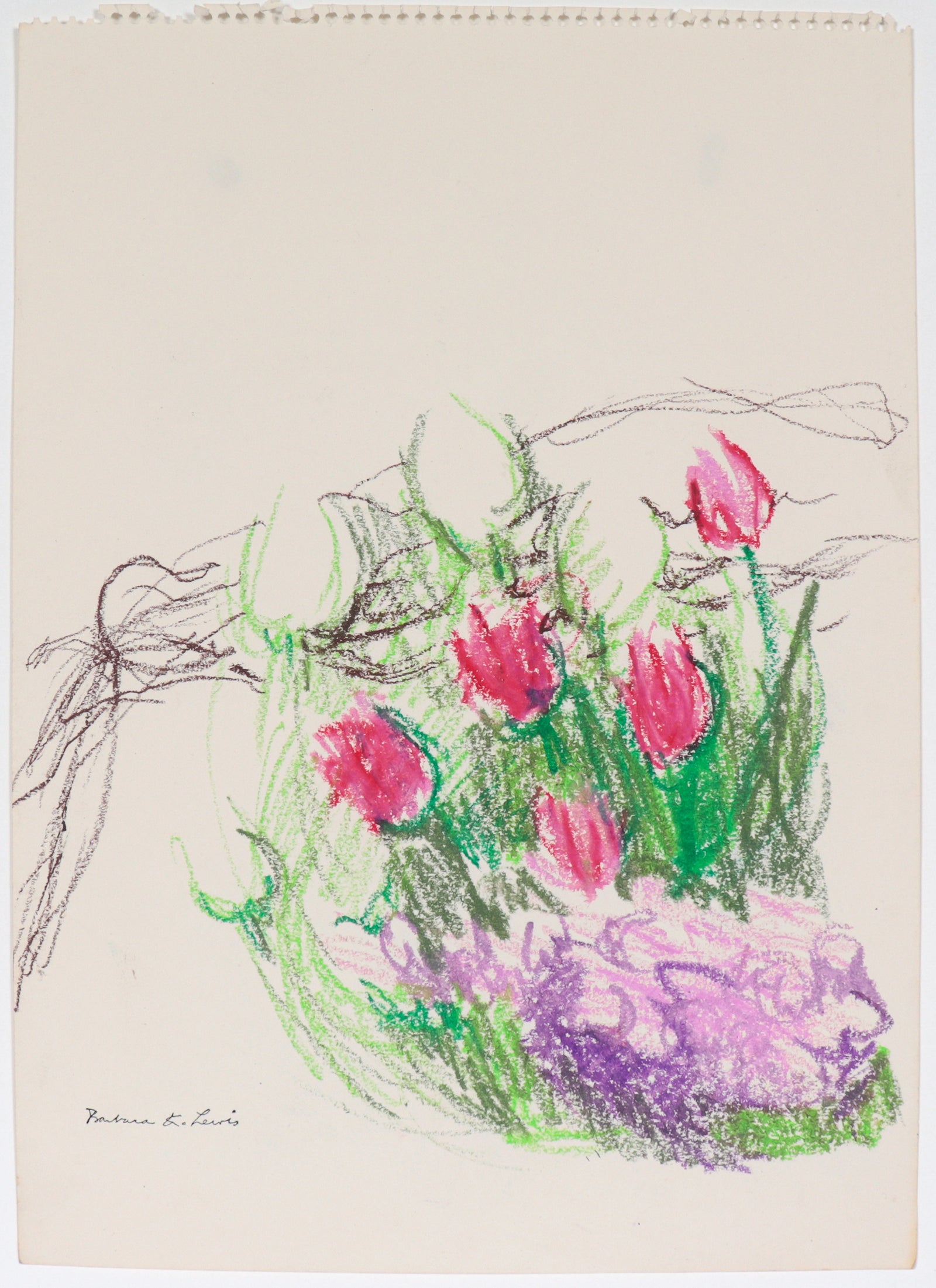 Patch of Tulips<br> 20th Century Pastel on Paper<br><br>#C4460