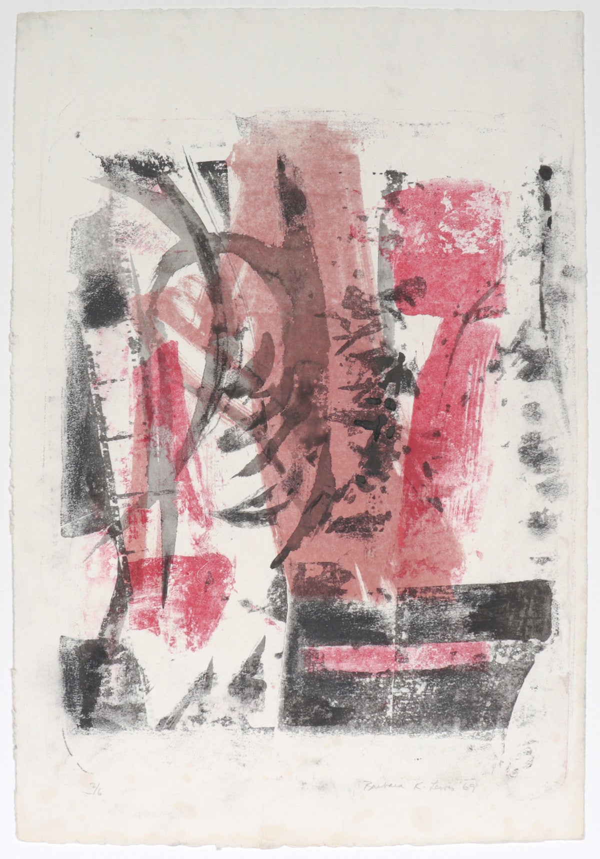 Black &amp; Pink Gestural Abstract&lt;br&gt;1969 Mixed-Media on Paper&lt;br&gt;&lt;br&gt;#C4468