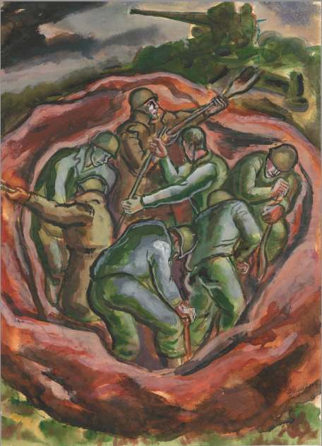 <I>Digging In</I> <br>1944 Gouache <br><br>#E088