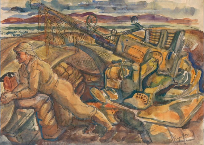 <I>The Camouflaged Gun</I> <br>1943 Ink and Gouache <br><br>#E070