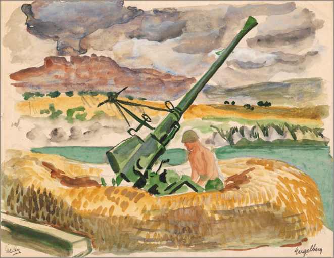 World War II Artillery Illustration <br>1940's Gouache <br><br>#E053