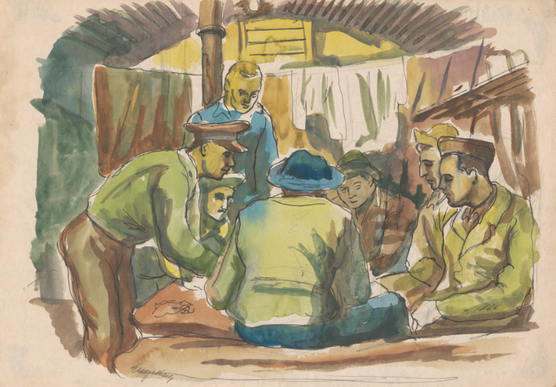 <I>Poker Game - Ireland</I> <br>1940's Gouache and Ink <br><br>#E078