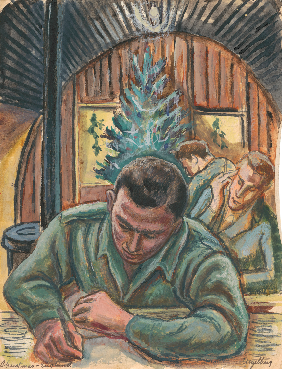 <I>Christmas - England</I> <br>1940's Gouache and Ink <br><br>#E061