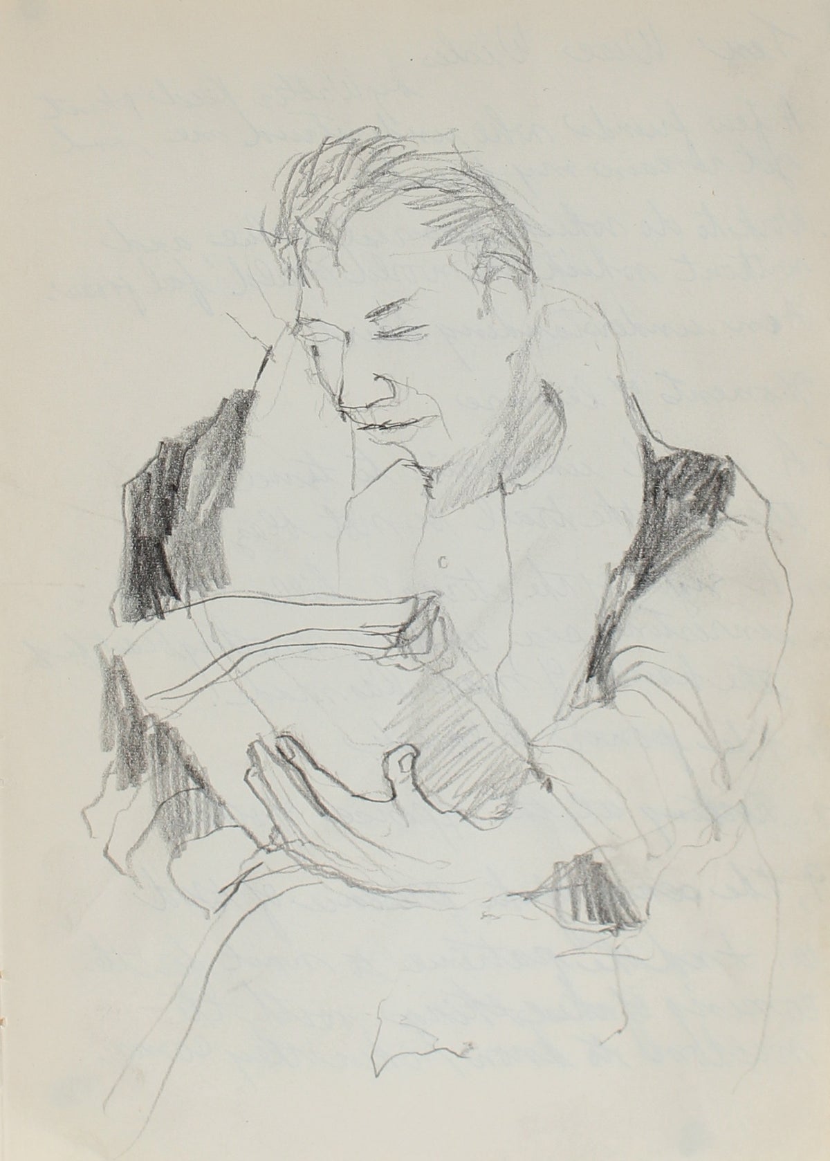 Man Reading&lt;br&gt;1950-60s Graphite&lt;br&gt;&lt;Br&gt;#0243