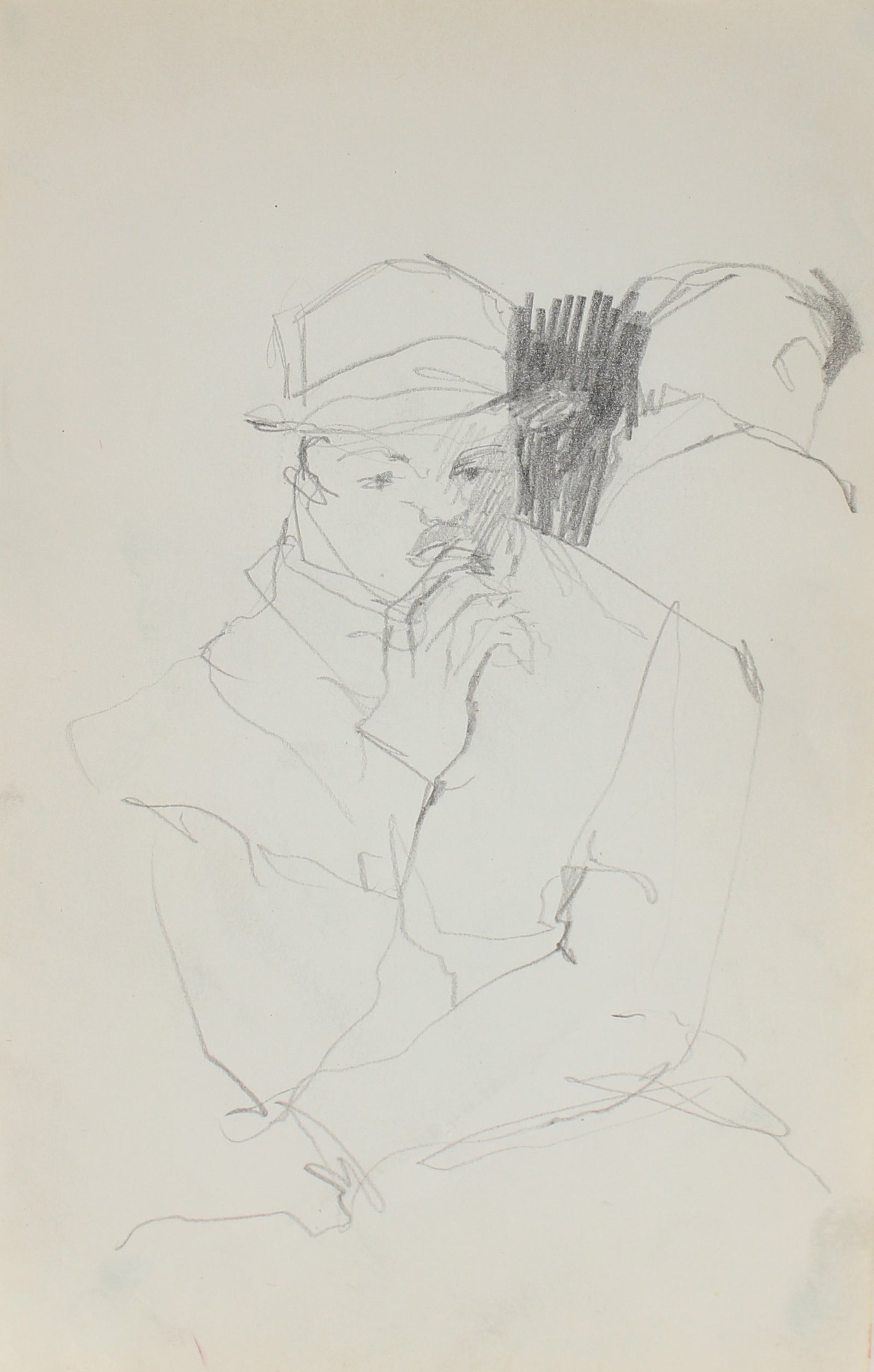 Modernist Sketch of a Man<br>Graphite, 1950-60s<br><br>#0260