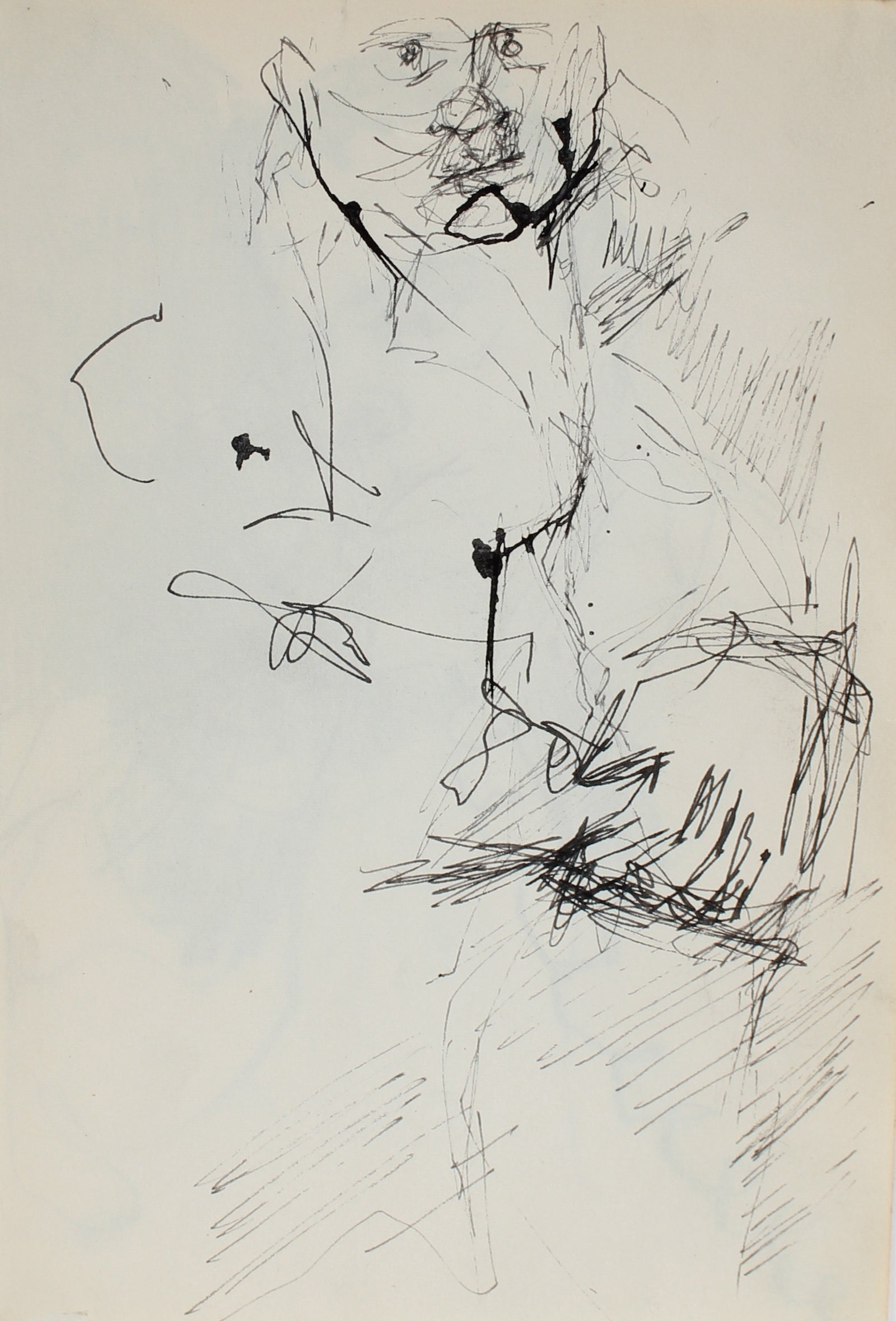 Modernist Figure Sketch<br>Ink, 1950-60s<br><br>#0277