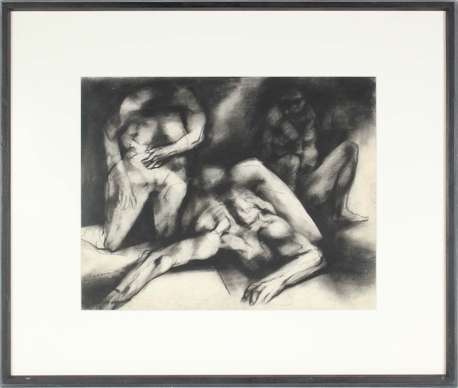 Monochromatic Expressionist Figures<br>Charcoal, 1960s<br><br>#0418