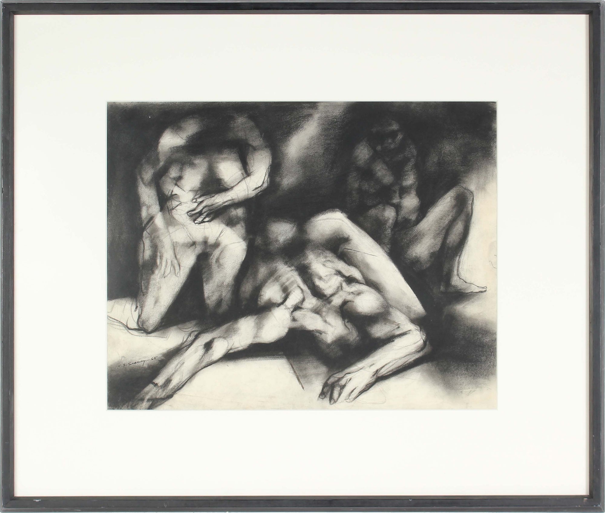 Monochromatic Expressionist Figures<br>Charcoal, 1960s<br><br>#0418