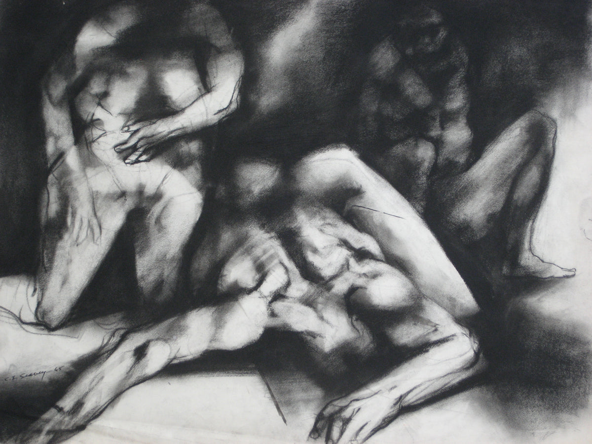 Monochromatic Expressionist Figures<br>Charcoal, 1960s<br><br>#0418