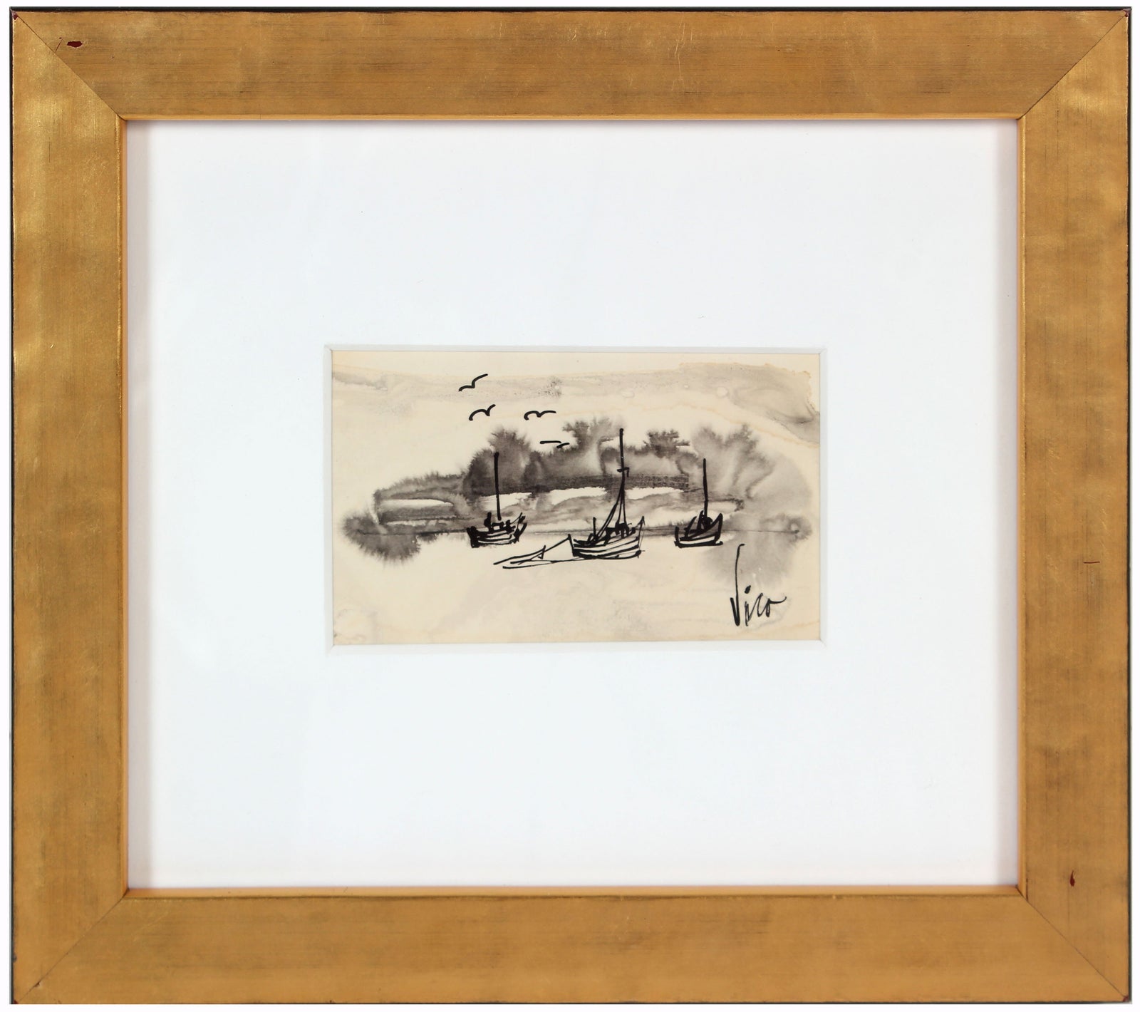 Petite Seascape Ink Wash<br>Mid Century Ink on Paper<br><br>#0479