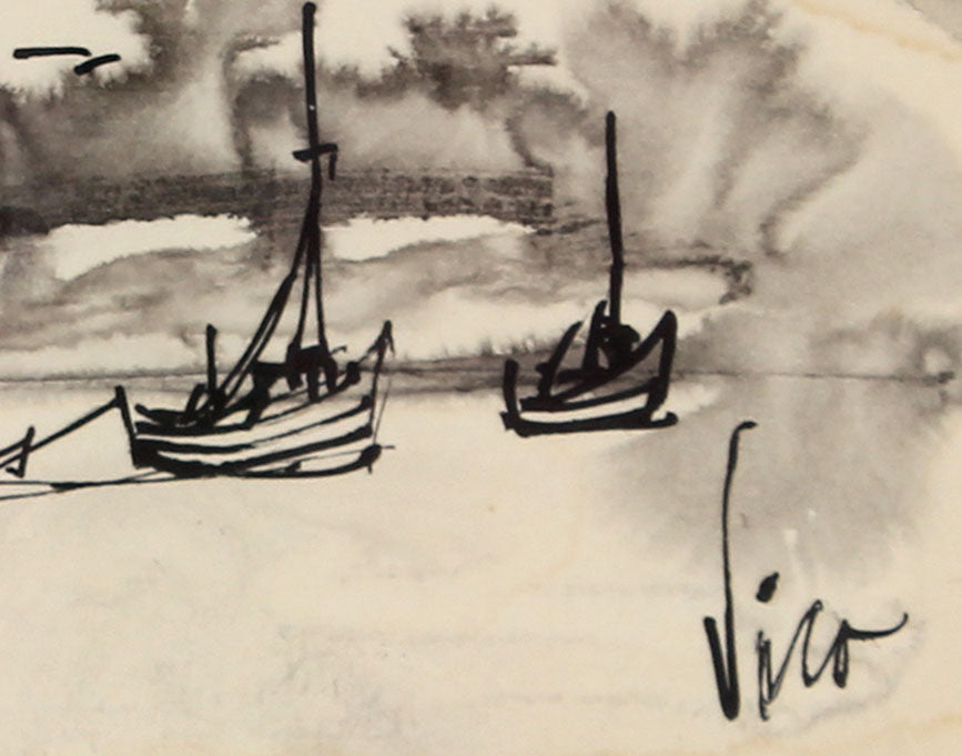 Petite Seascape Ink Wash<br>Mid Century Ink on Paper<br><br>#0479