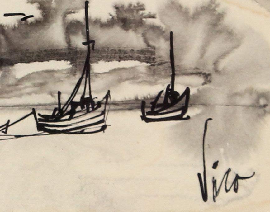 Petite Seascape Ink Wash<br>Mid Century Ink on Paper<br><br>#0479